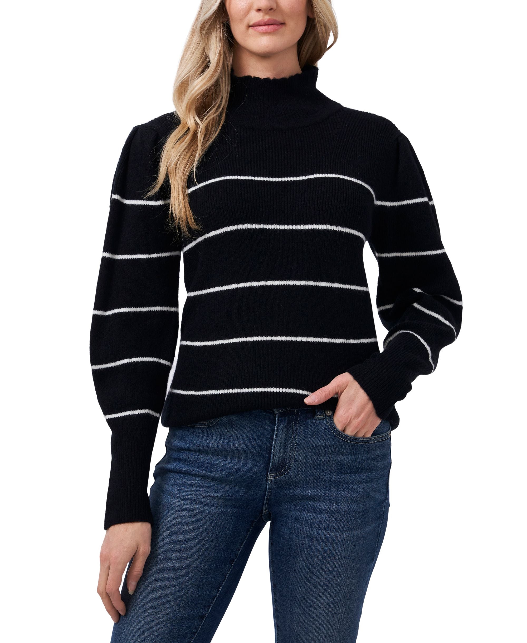 Cece Striped Mock Neck Sweater