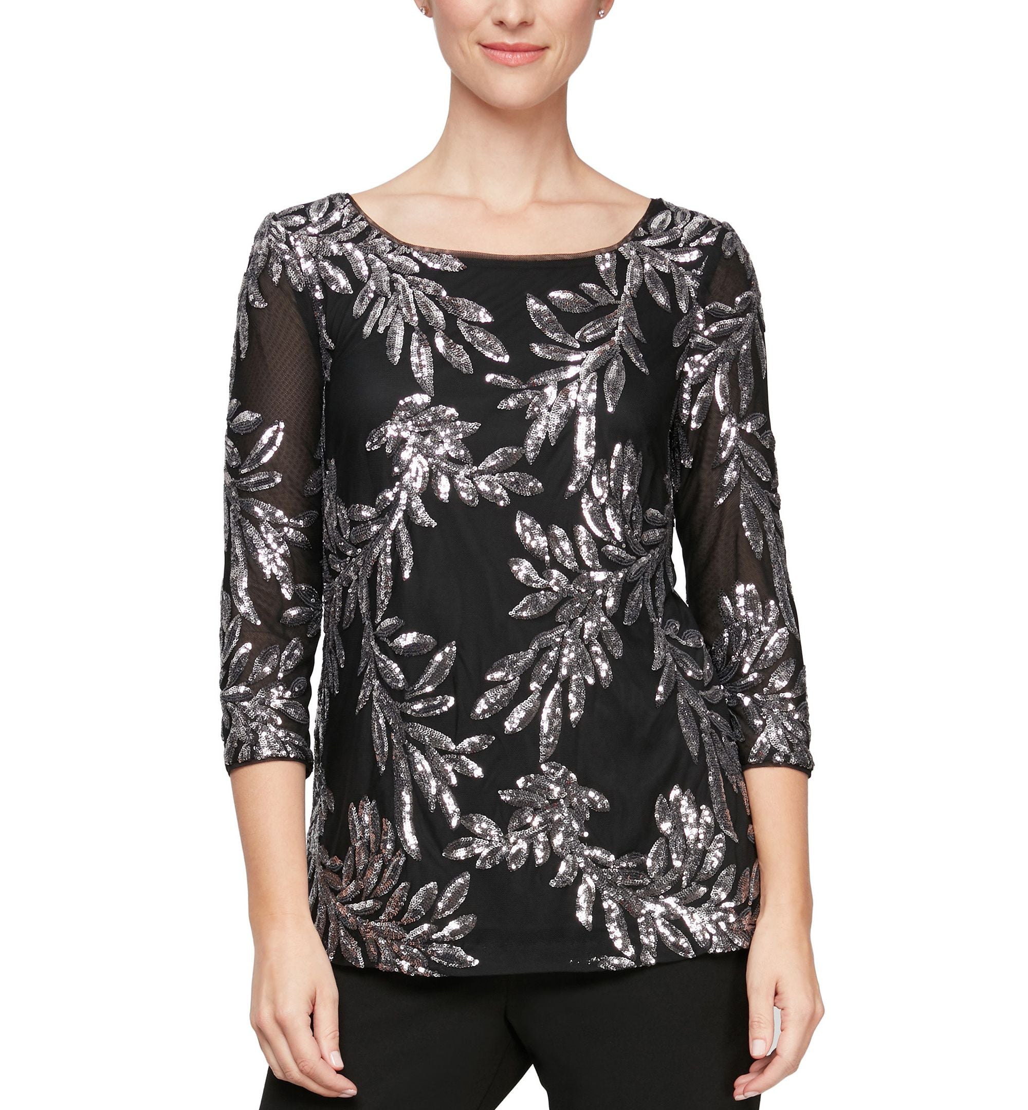 3/4-Sleeve Sequin Detail Blouse