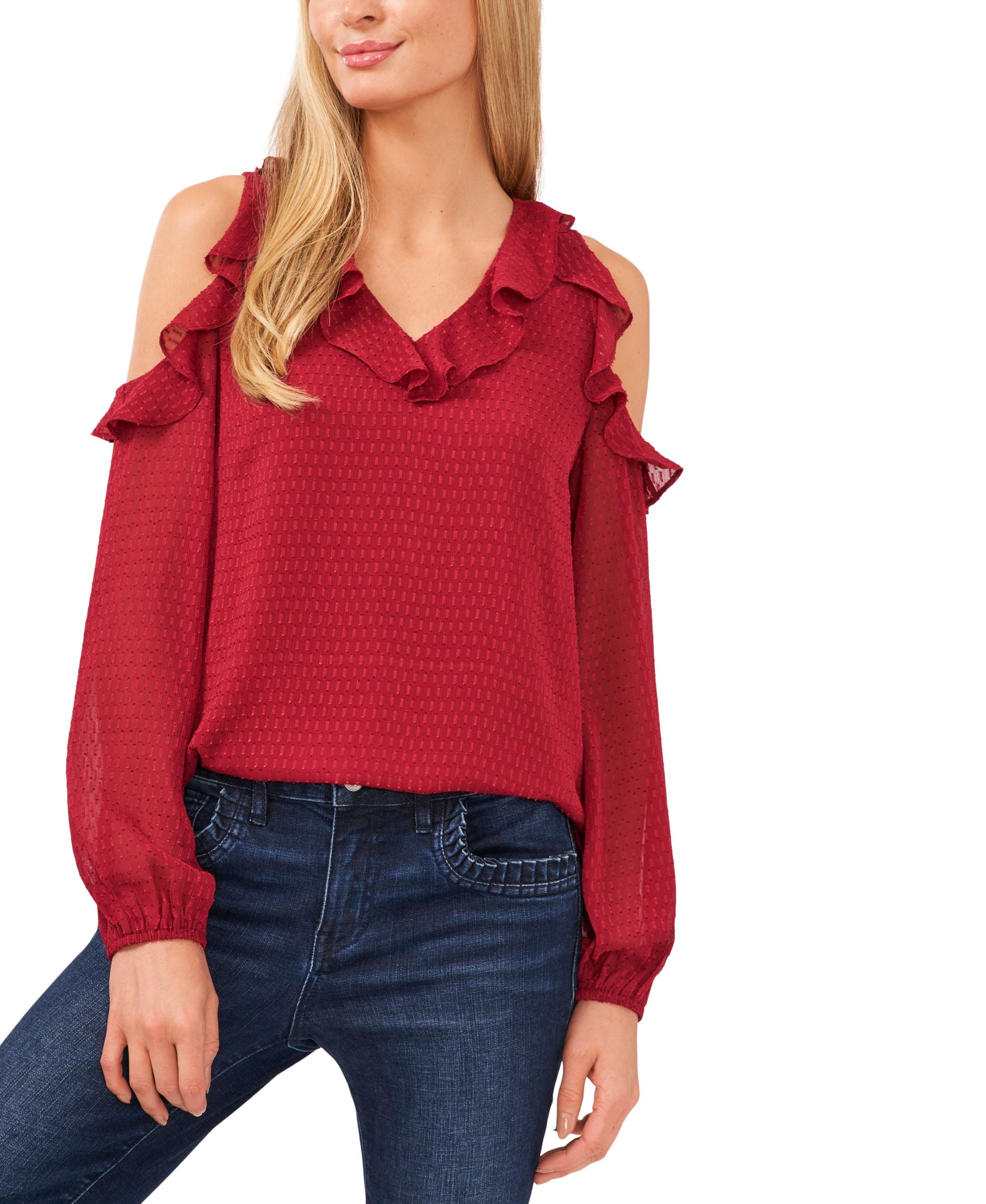 Cece Ruffled Cold Shoulder Top
