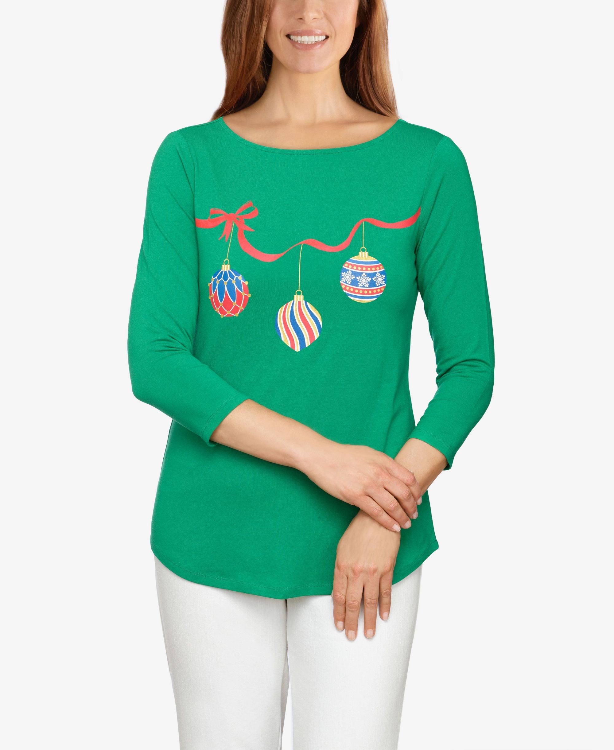 Ruby Rd. Womens Misses Festive Ornament Top