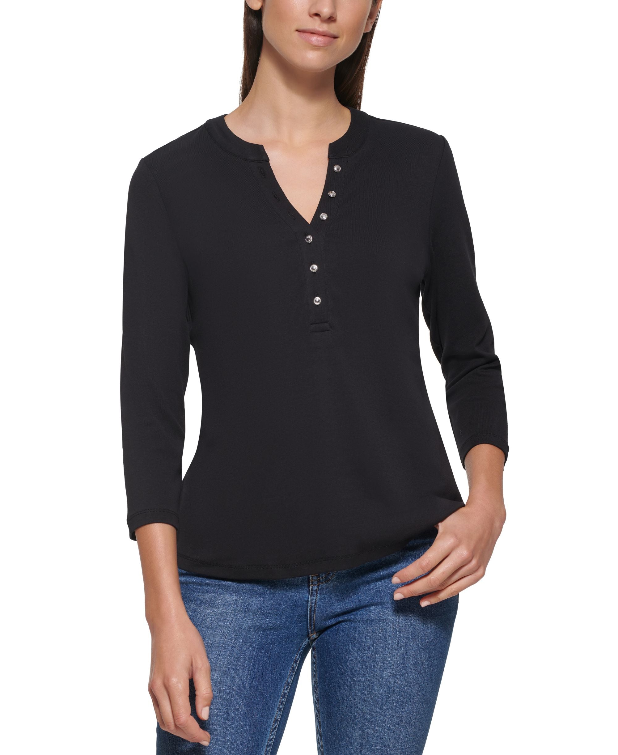 Calvin Klein 3/4 Sleeve Button Front Henley