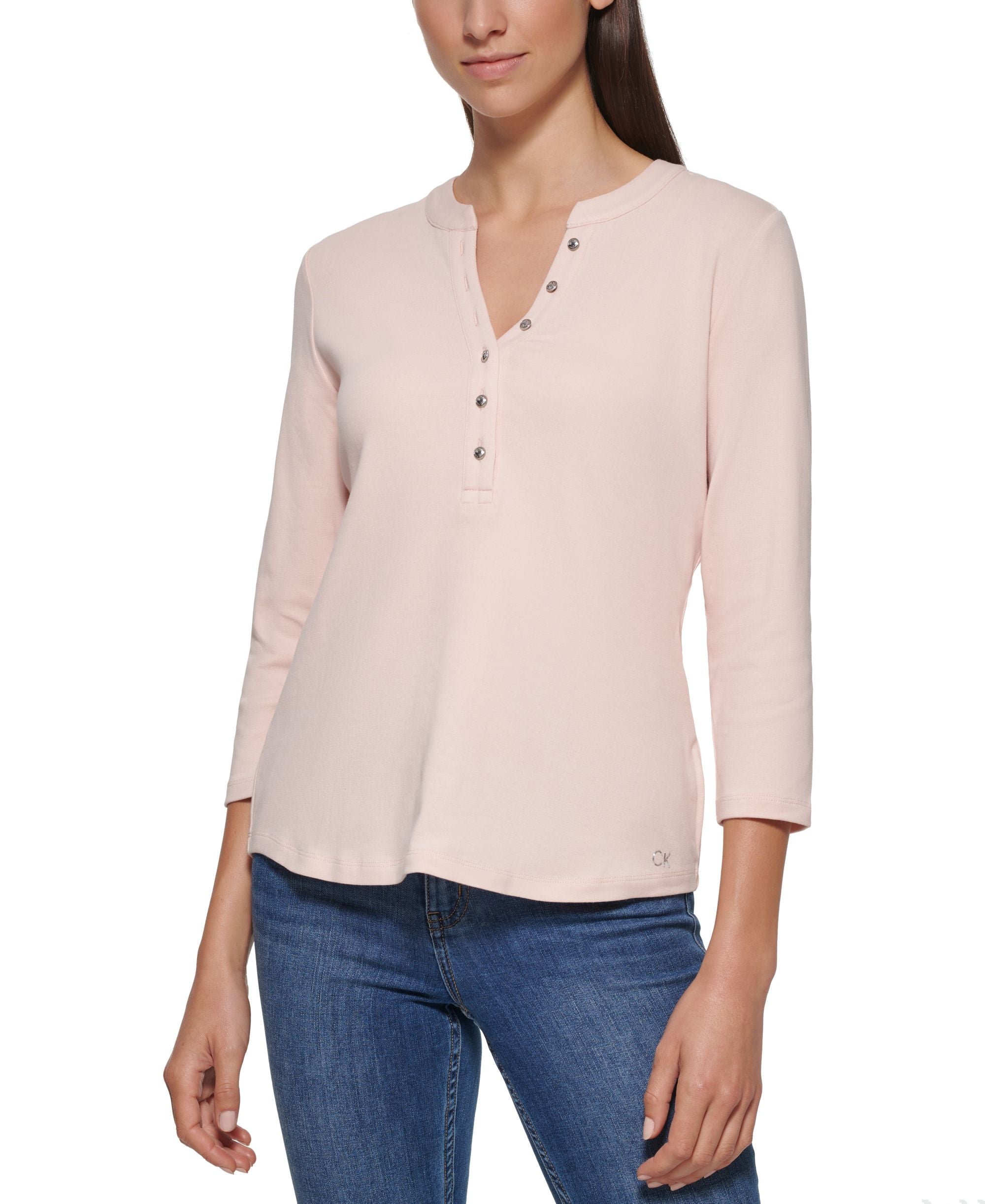 Calvin Klein 3/4 Sleeve Button Front Henley