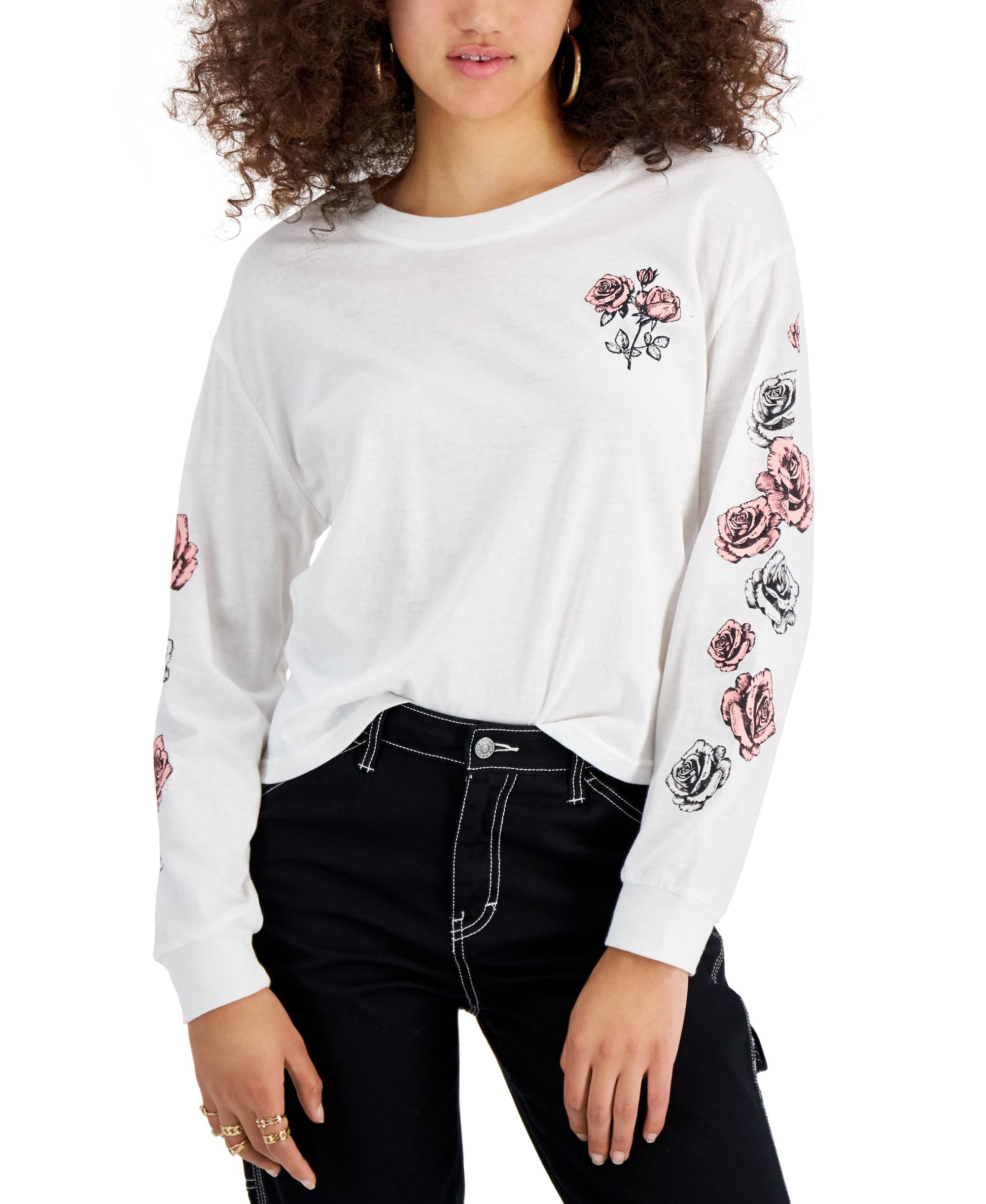 Juniors' Rose Graphic-Print T-Shirt