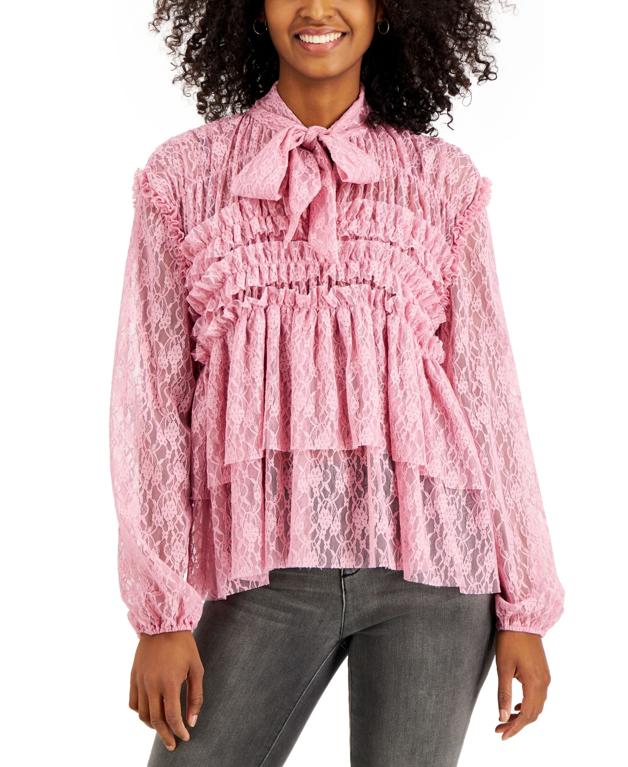 INC International Concepts Sheer Ruffled Lace Blouse