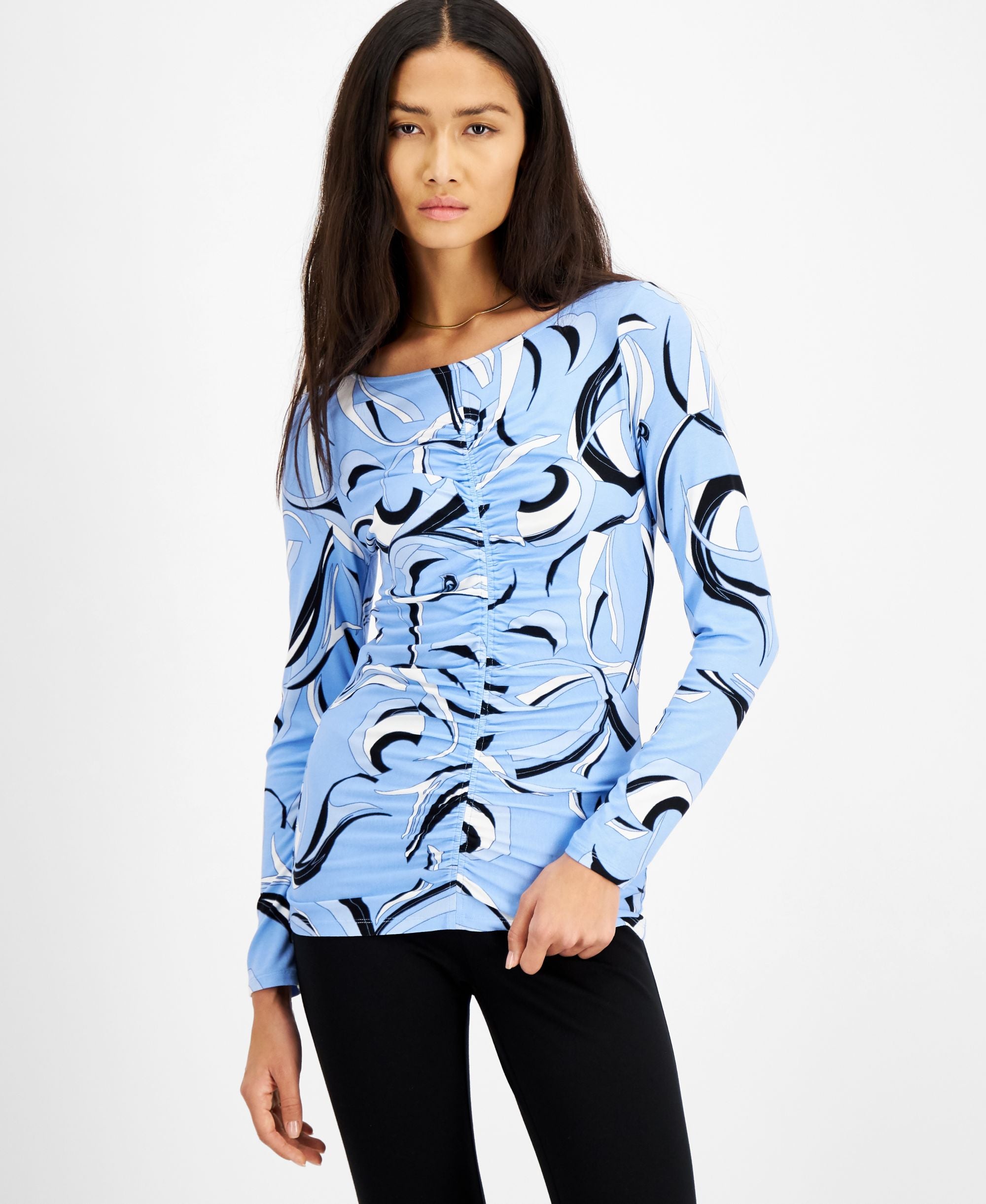 INC International Concepts Ruched Printed Top