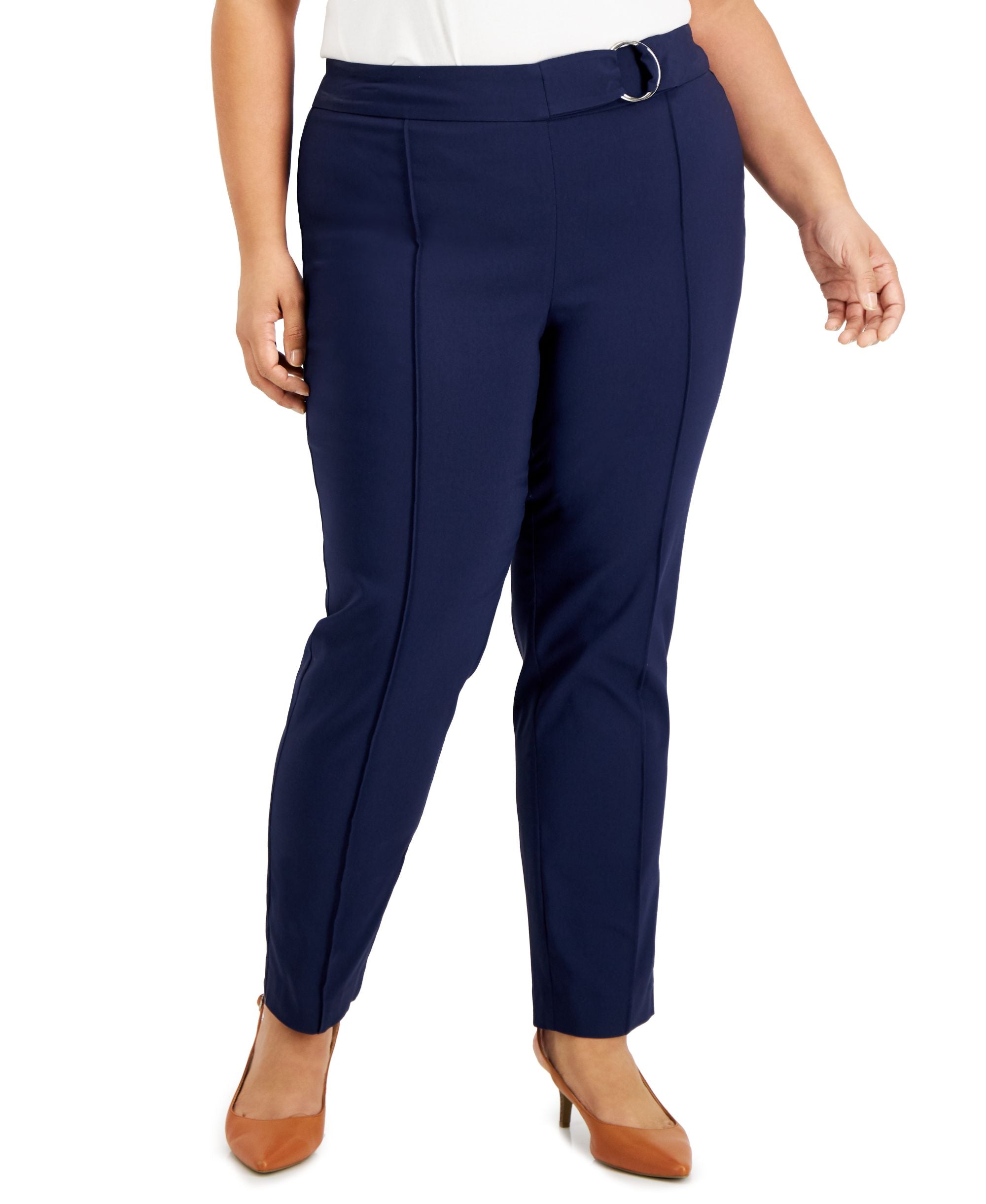 JM Collection Plus Size Belted Seam Front Pants