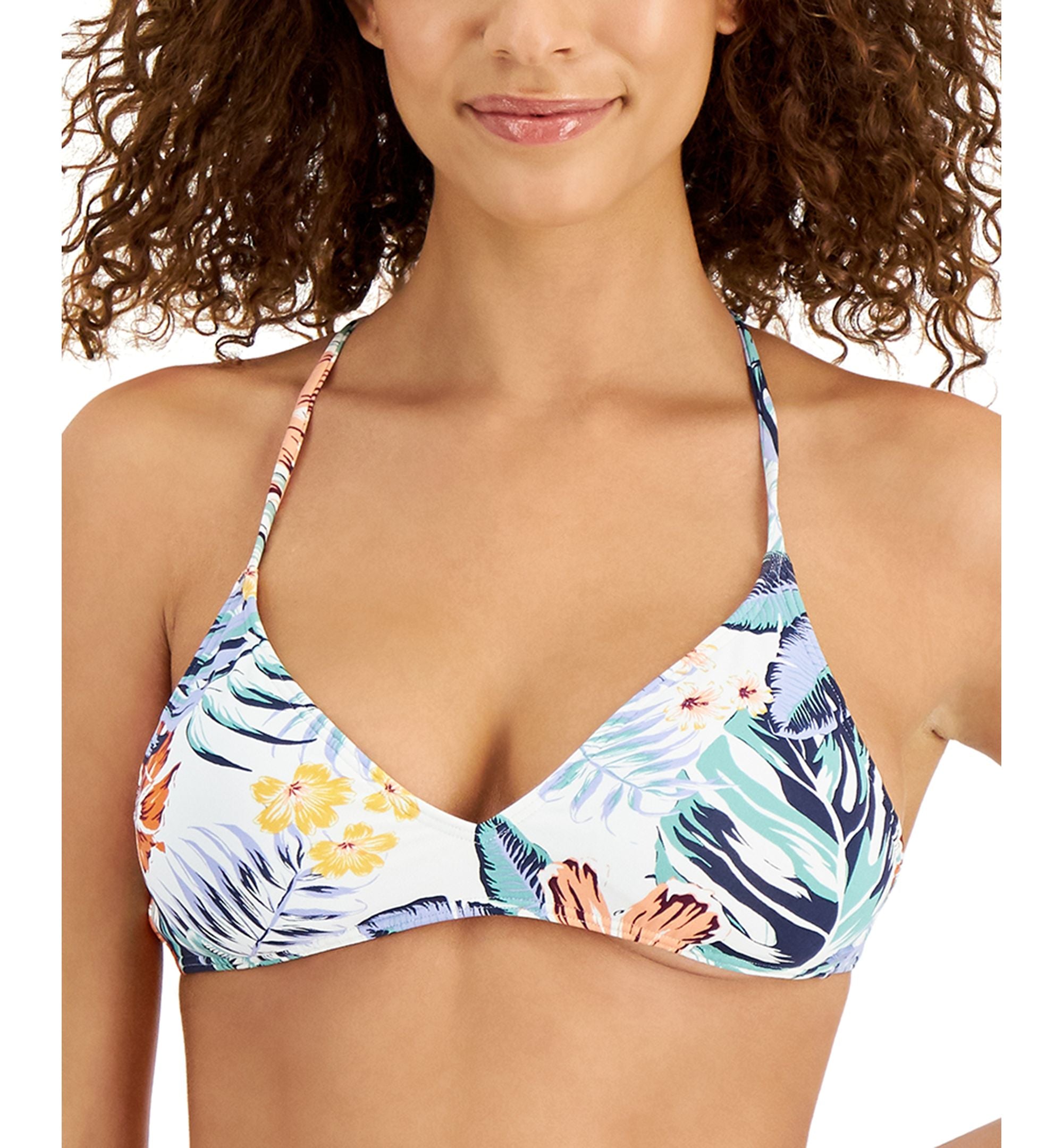 Juniors' Printed Beach Classics Athletic Triangle Bikini Top