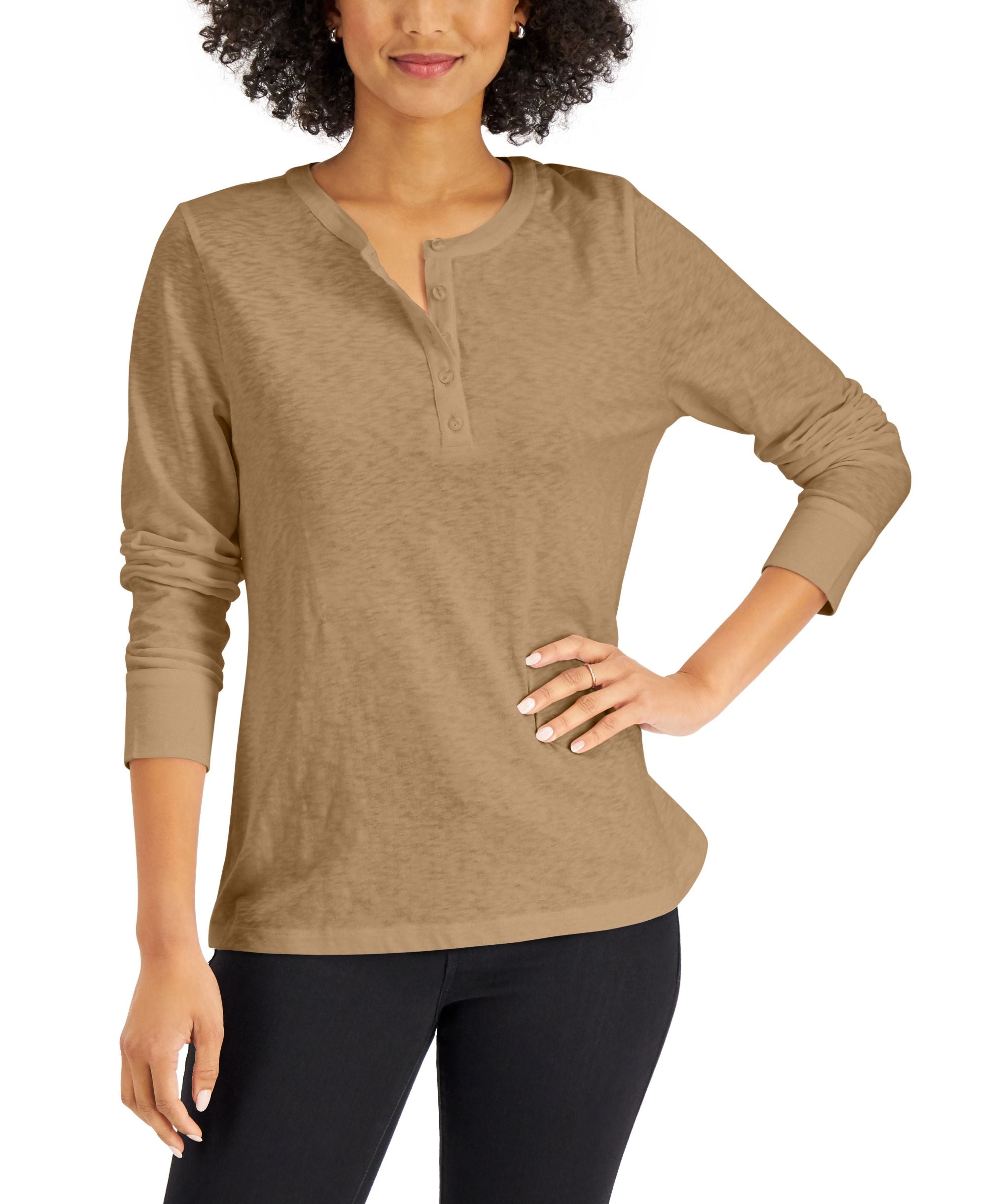 Karen Scott Long Sleeve Cotton Henley
