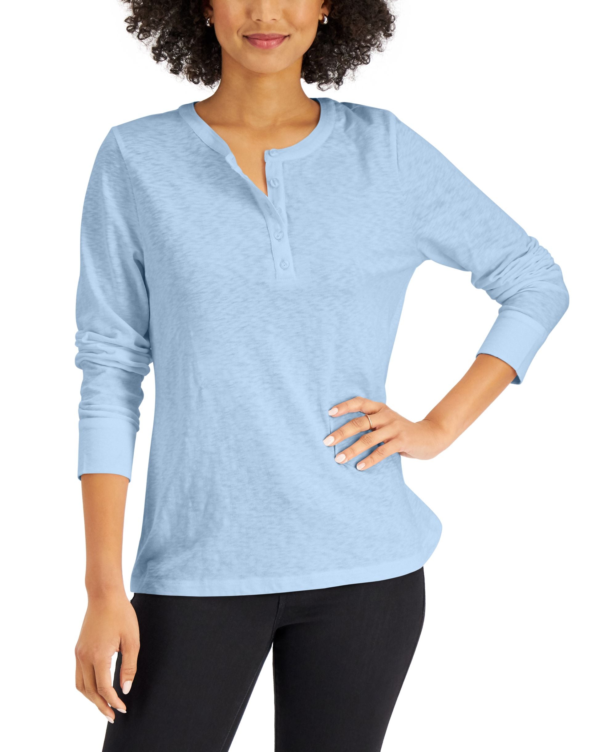 Karen Scott Long Sleeve Cotton Henley