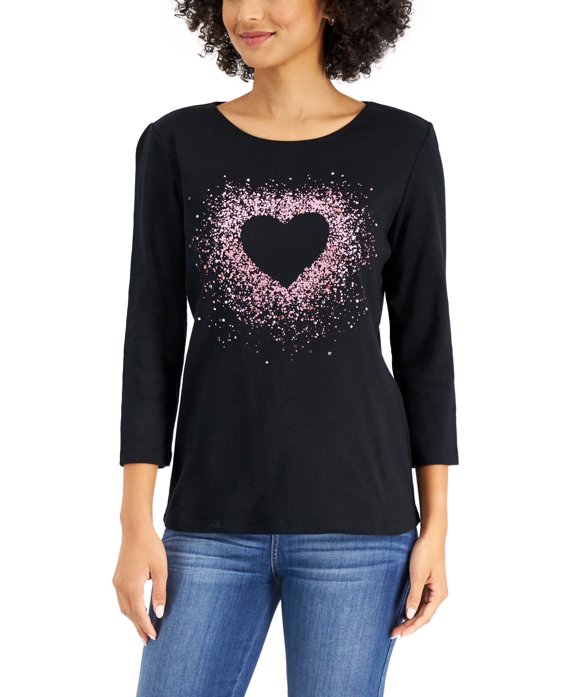 Karen Scott Rhinestone Embellished Graphic T-Shirt