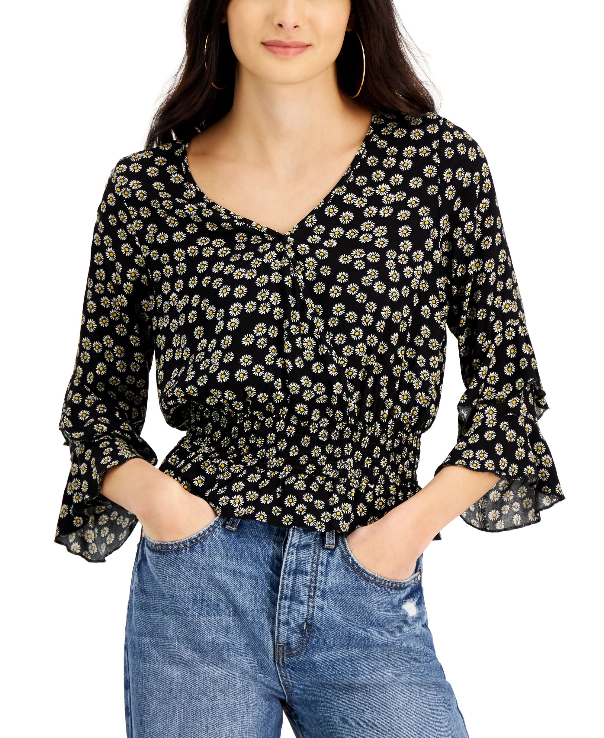 Juniors' Smocked-Waist Top