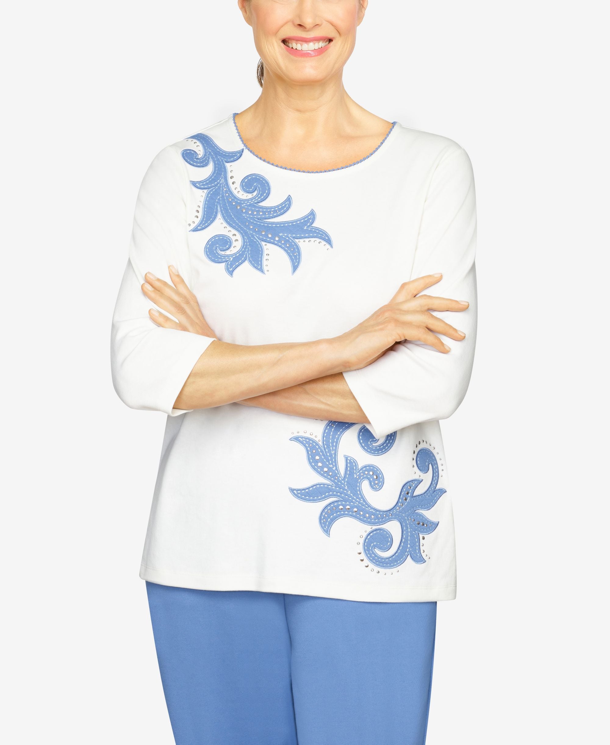 Plus Size Life Of Leisure Scroll Applique Top