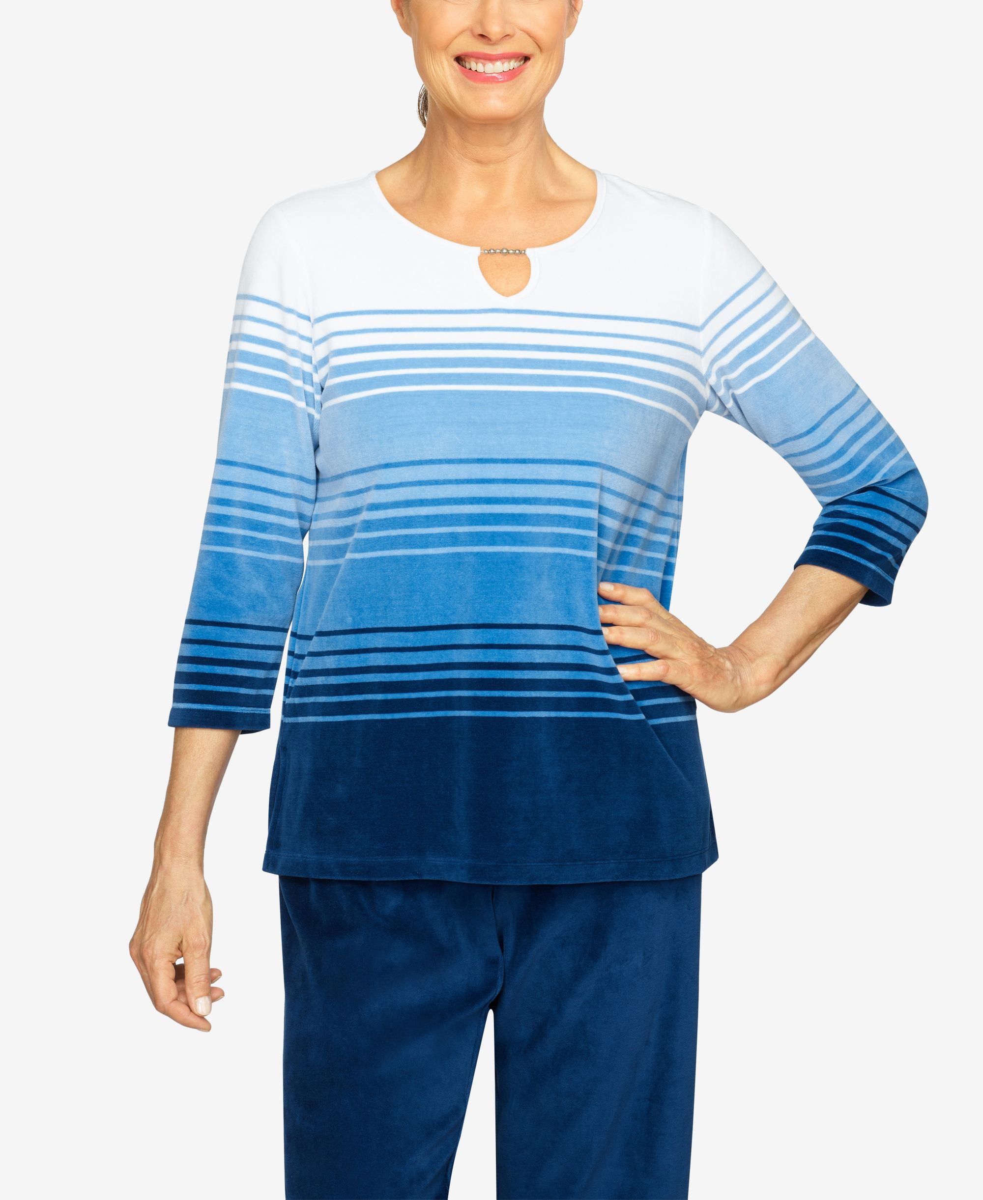 Plus Size Precious Jewels Soft Striped Velour Top
