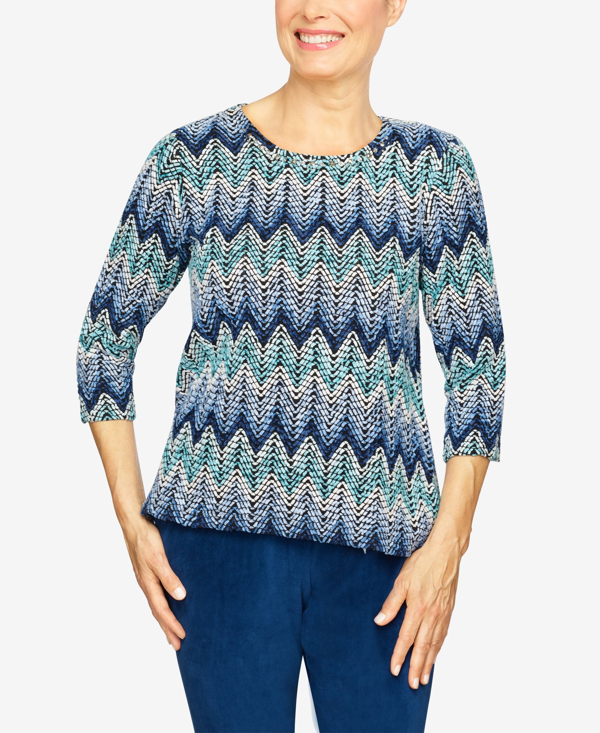 Plus Size Precious Jewels Chenille Zig Zag Top