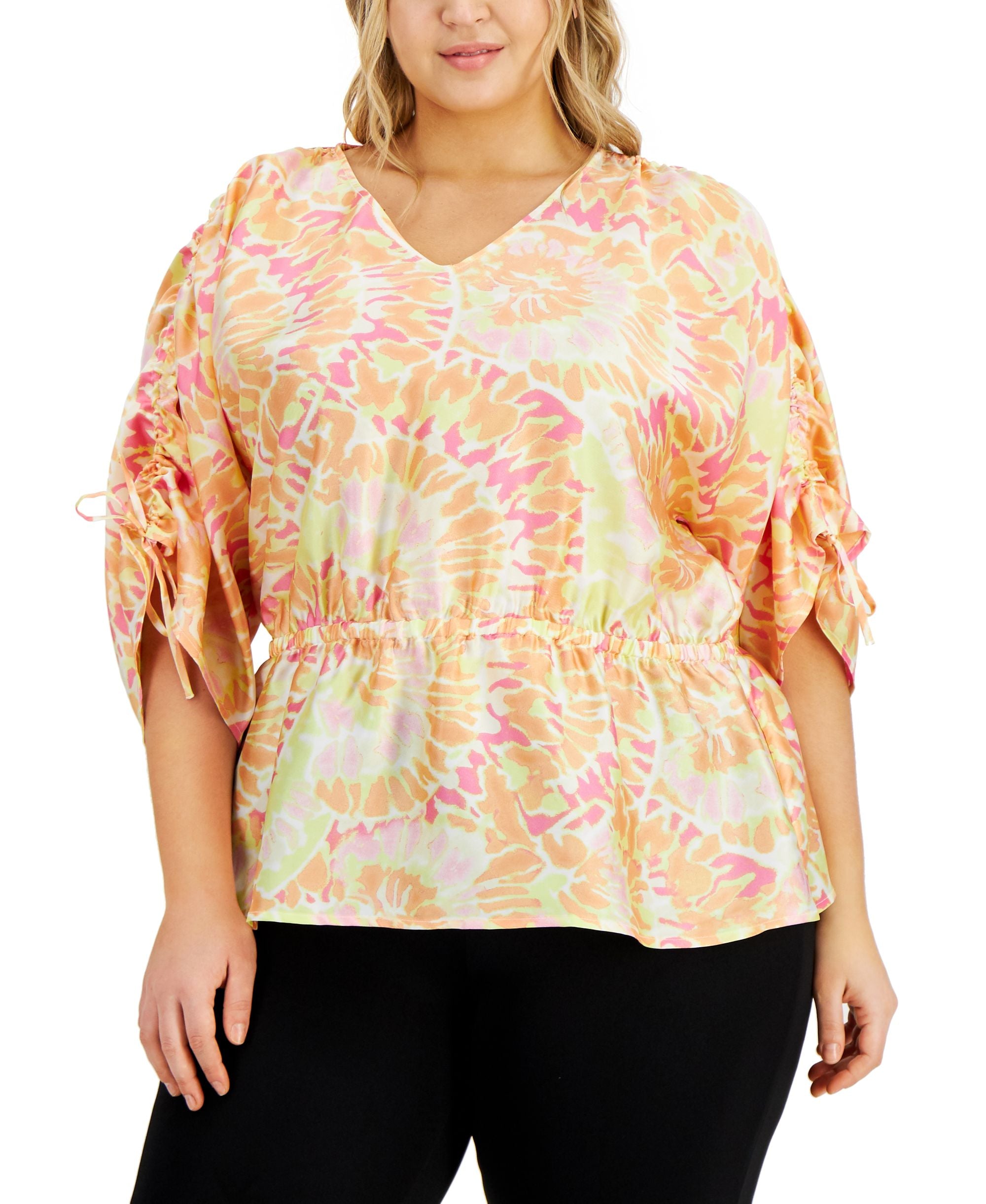 JM Collection Plus Size Ruched Sleeve Top