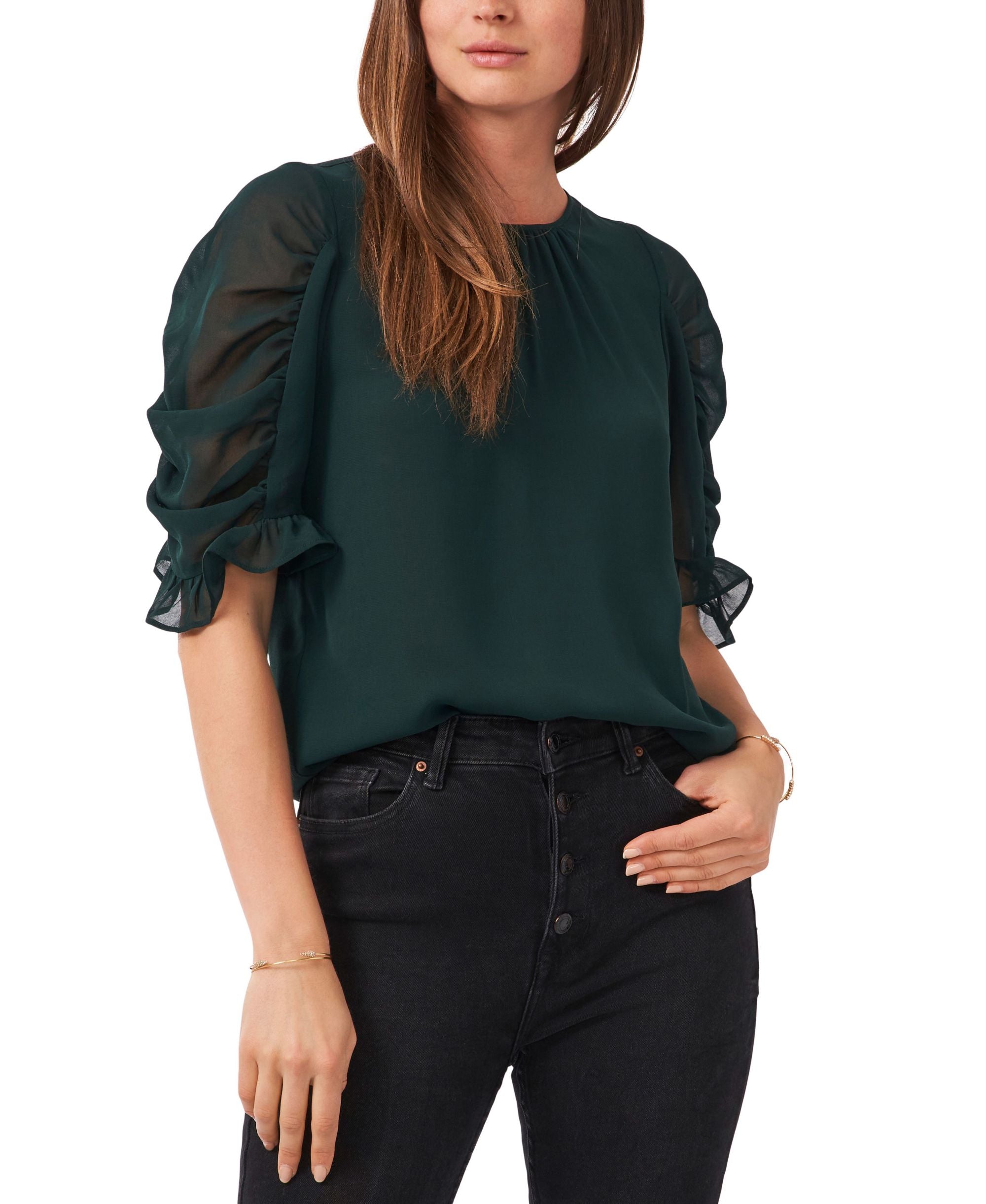 Gathered Ruffle Sleeve Top