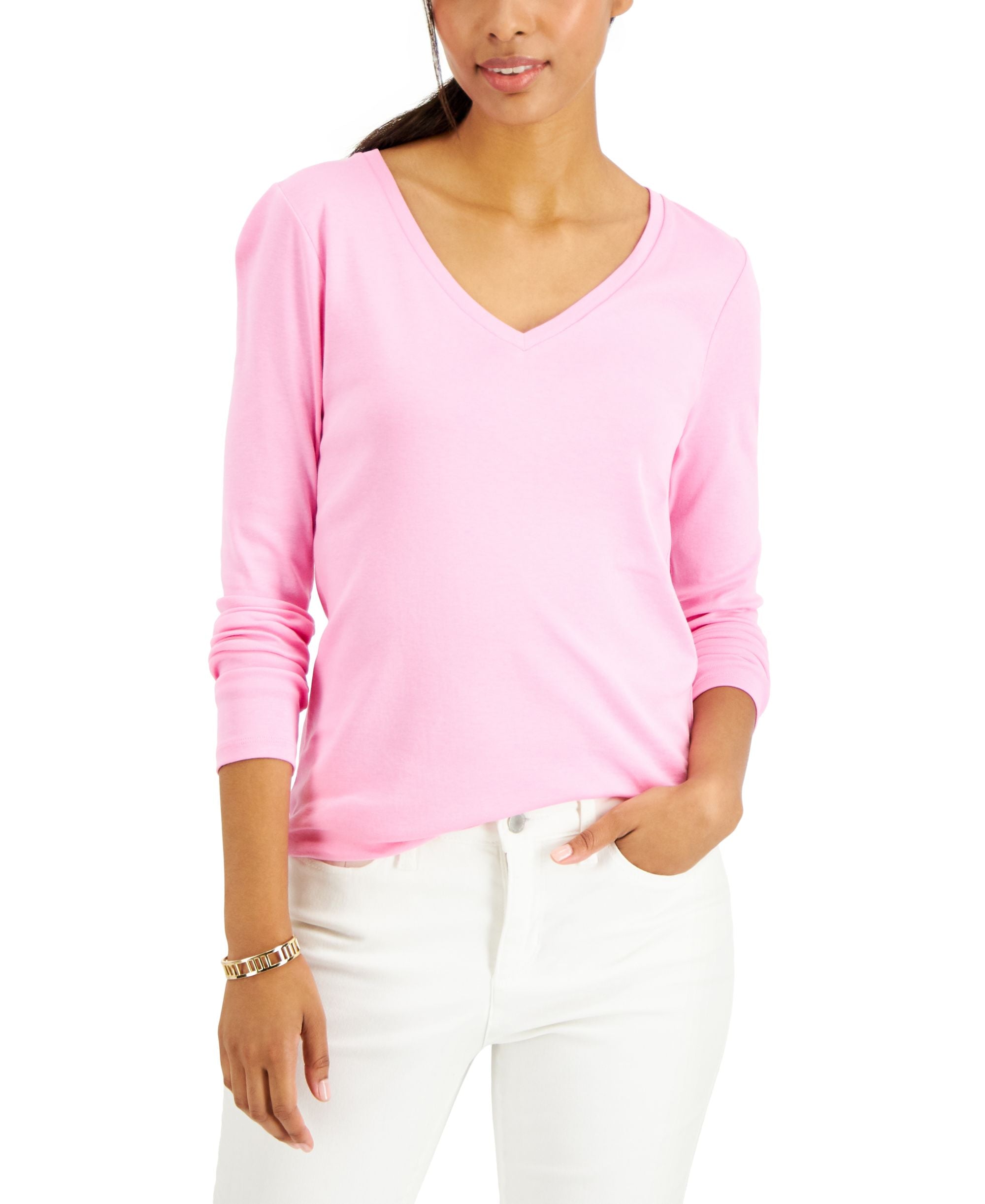 Charter Club Cotton Long Sleeve V Neck T-Shirt