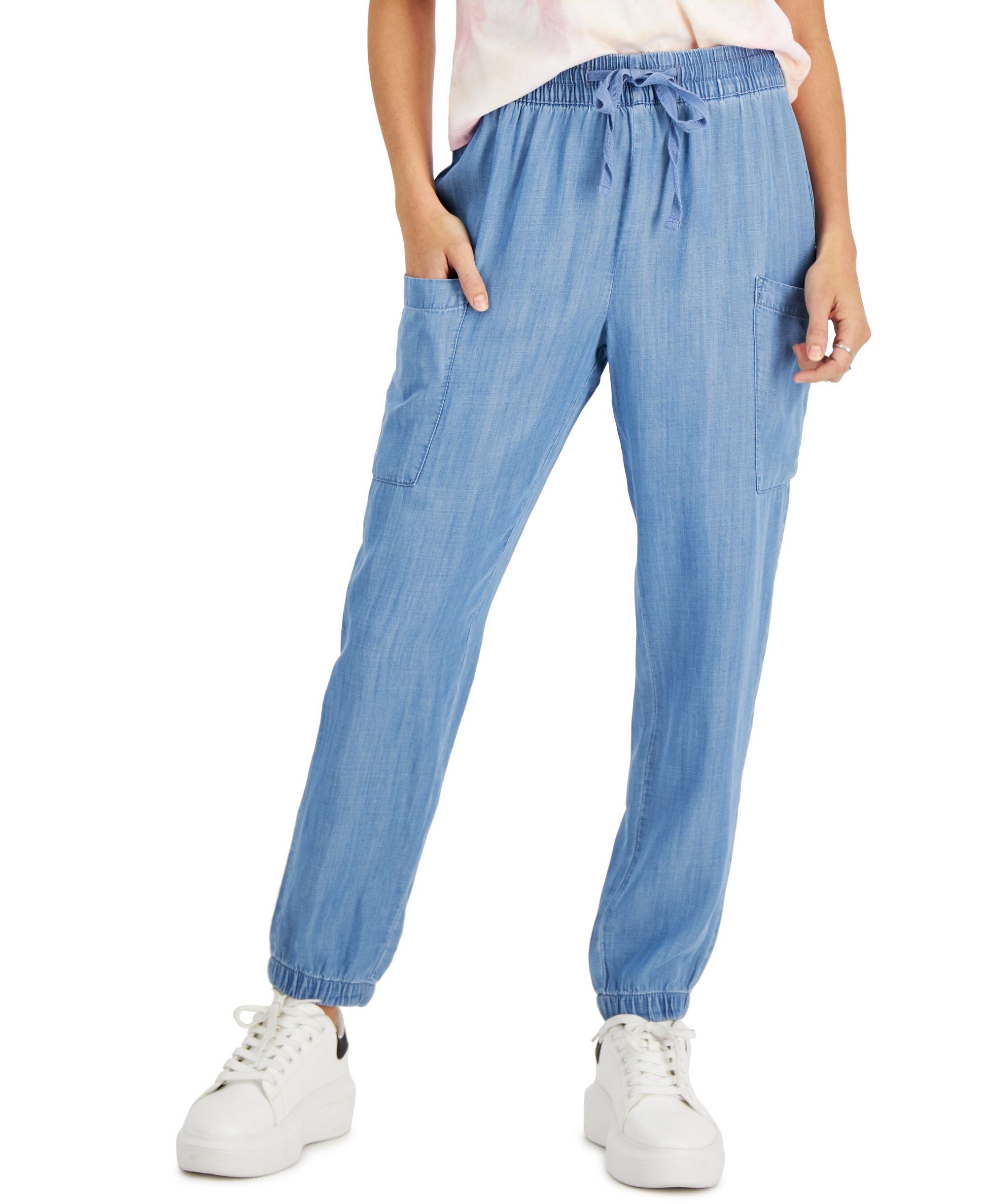 Juniors' Chambray Drawstring Joggers