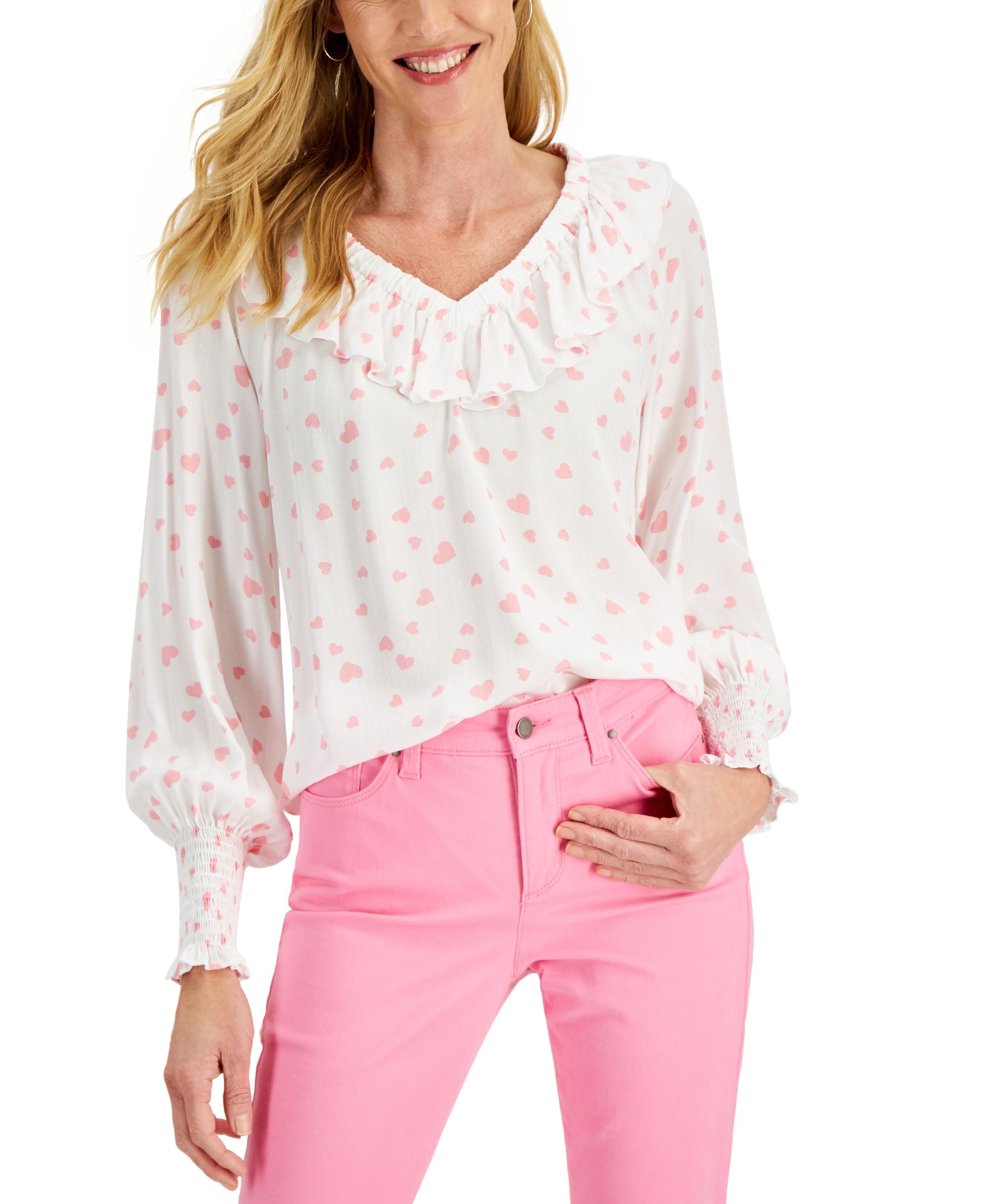 Charter Club Ruffled Heart Print Blouse