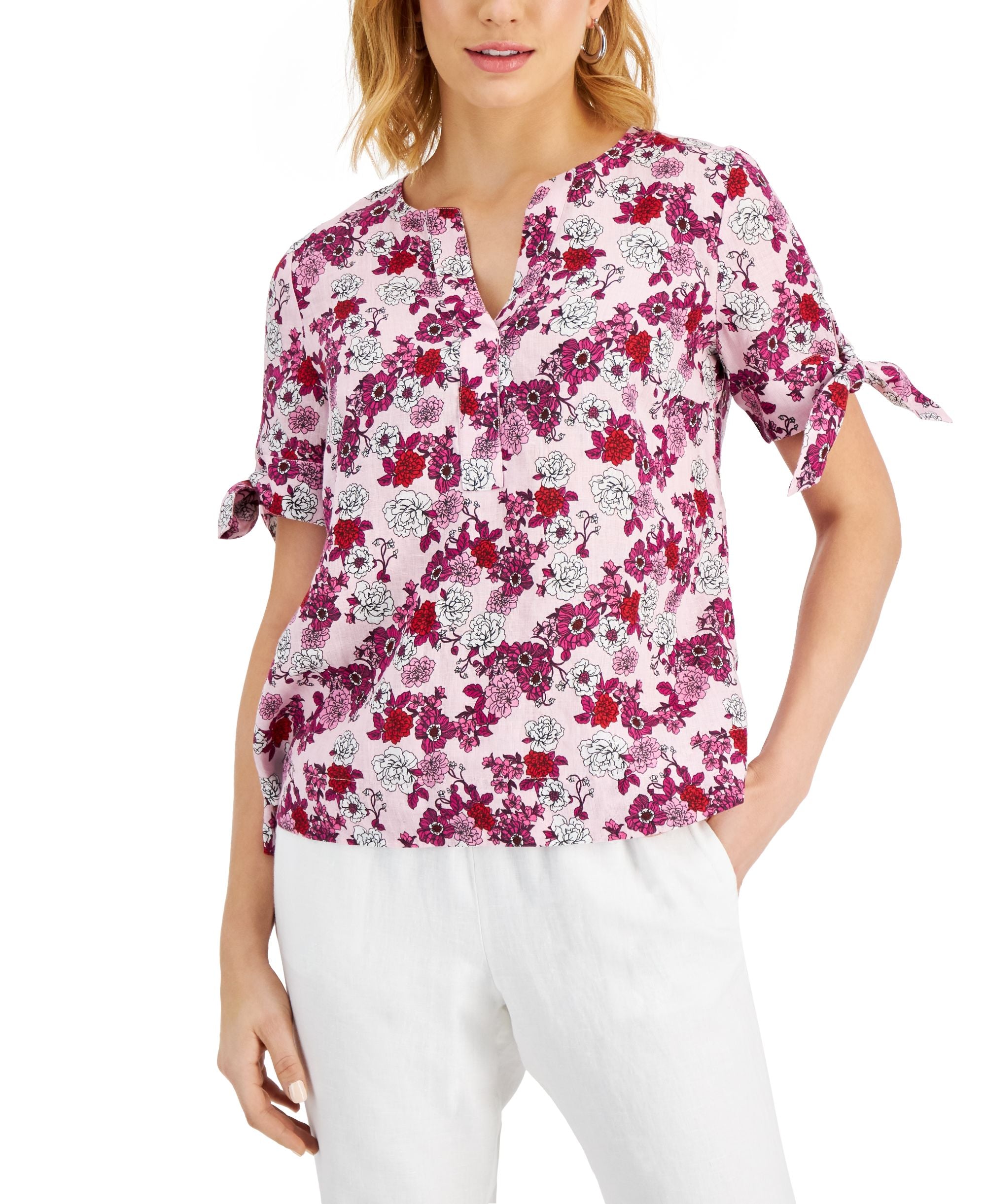 Charter Club Printed Linen Top