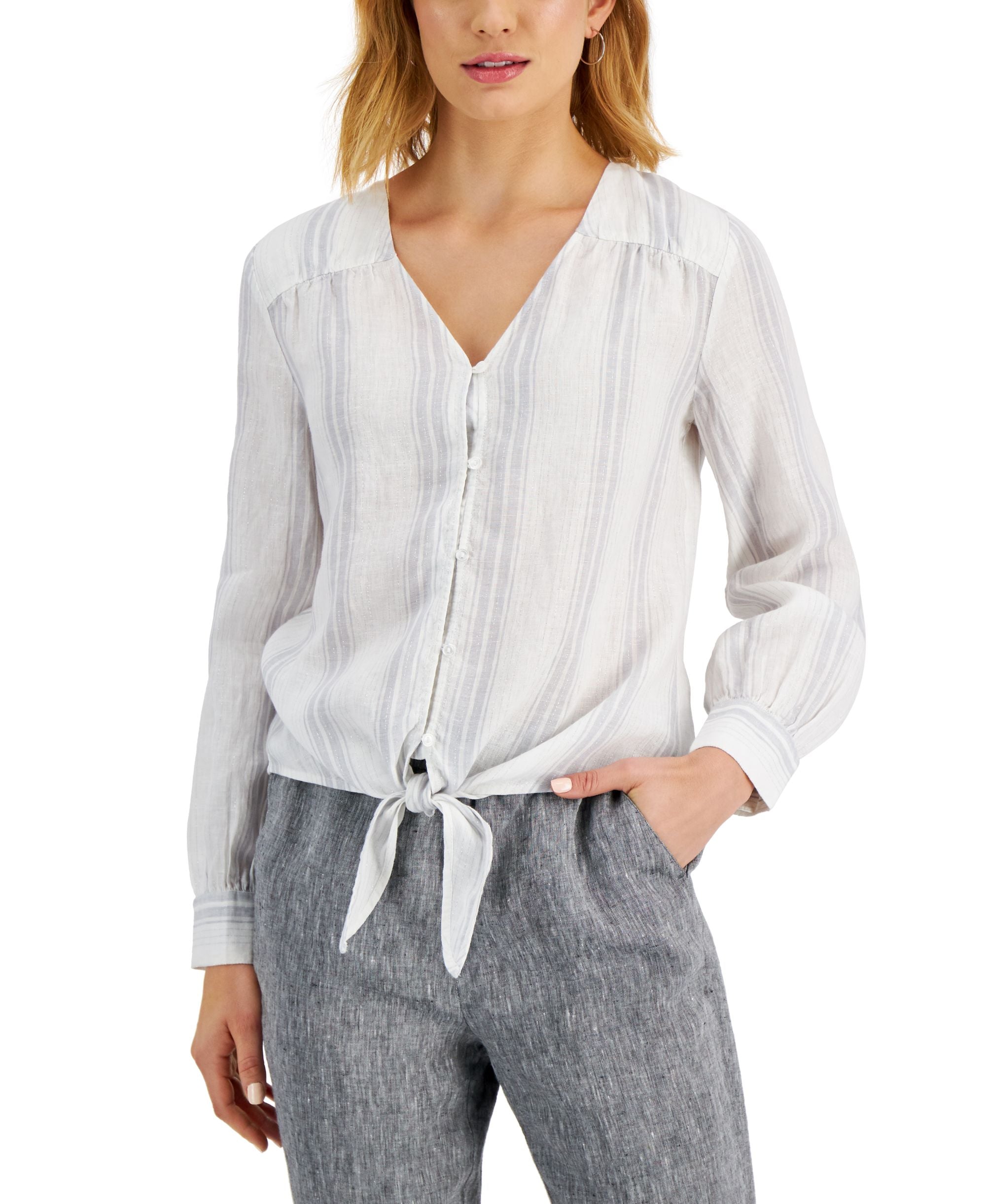 Charter Club Linen Metallic Stripe Top