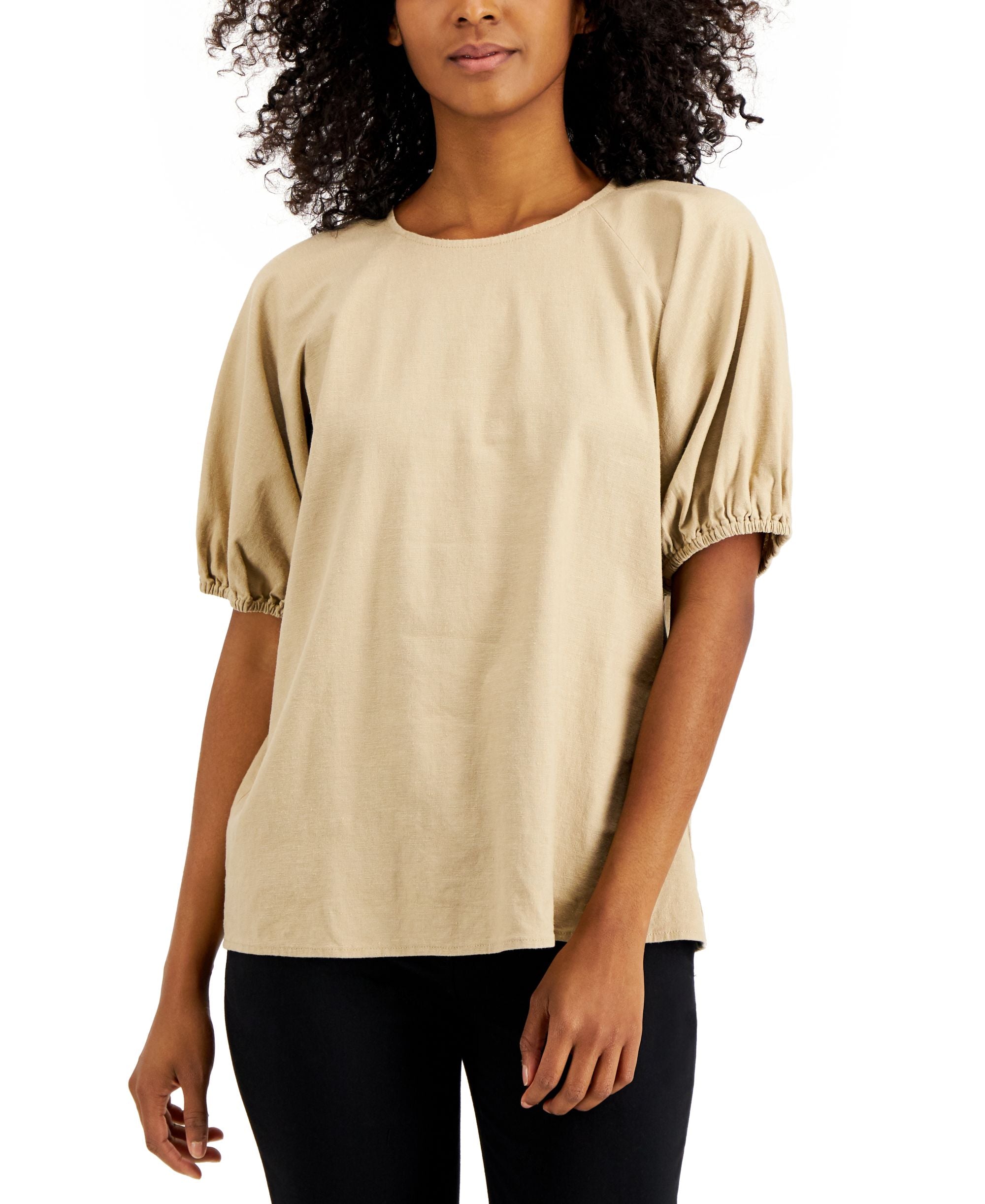 Alfani Puff Sleeve Crewneck Blouse