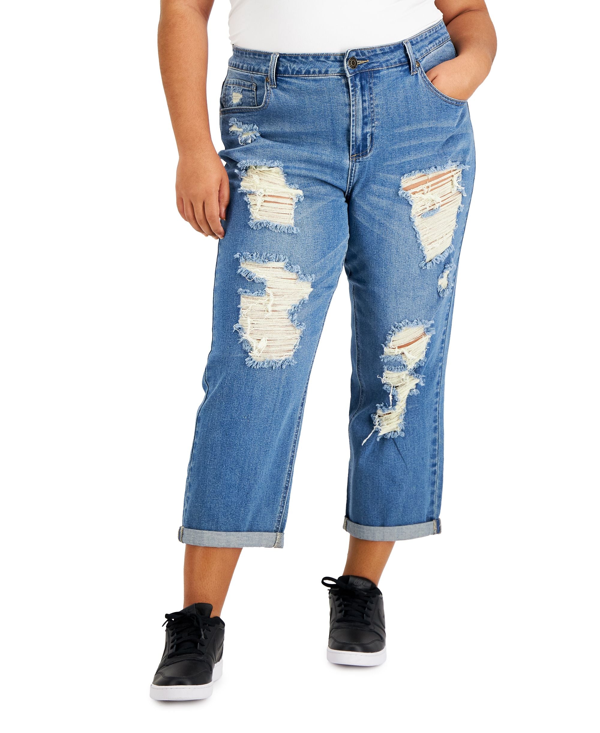 Gogo Jeans Trendy Plus Size High Rise Destructed Ex Boyfriend Jeans