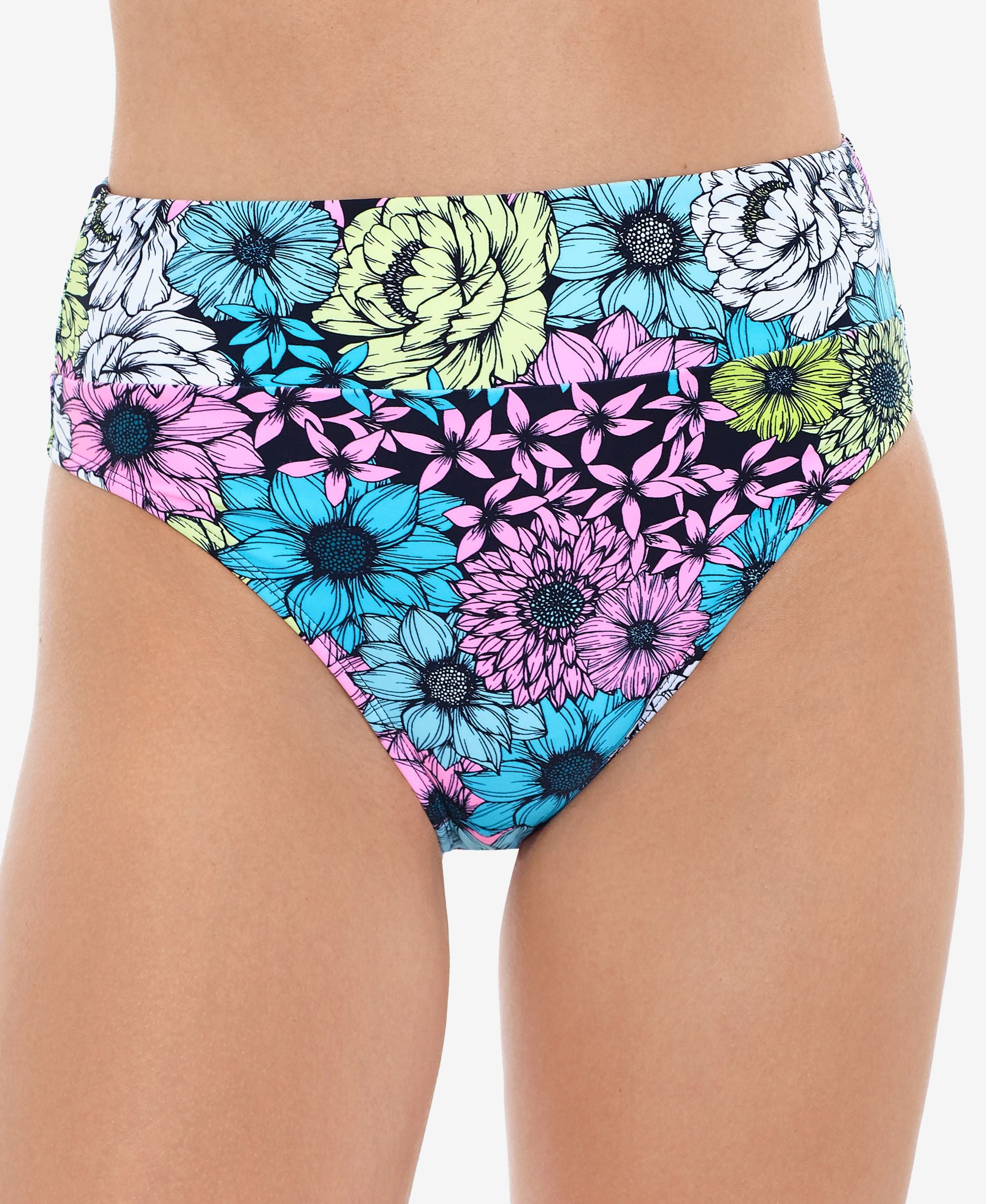 Juniors' Blossomed Printed High-Waist Bikini Bottoms