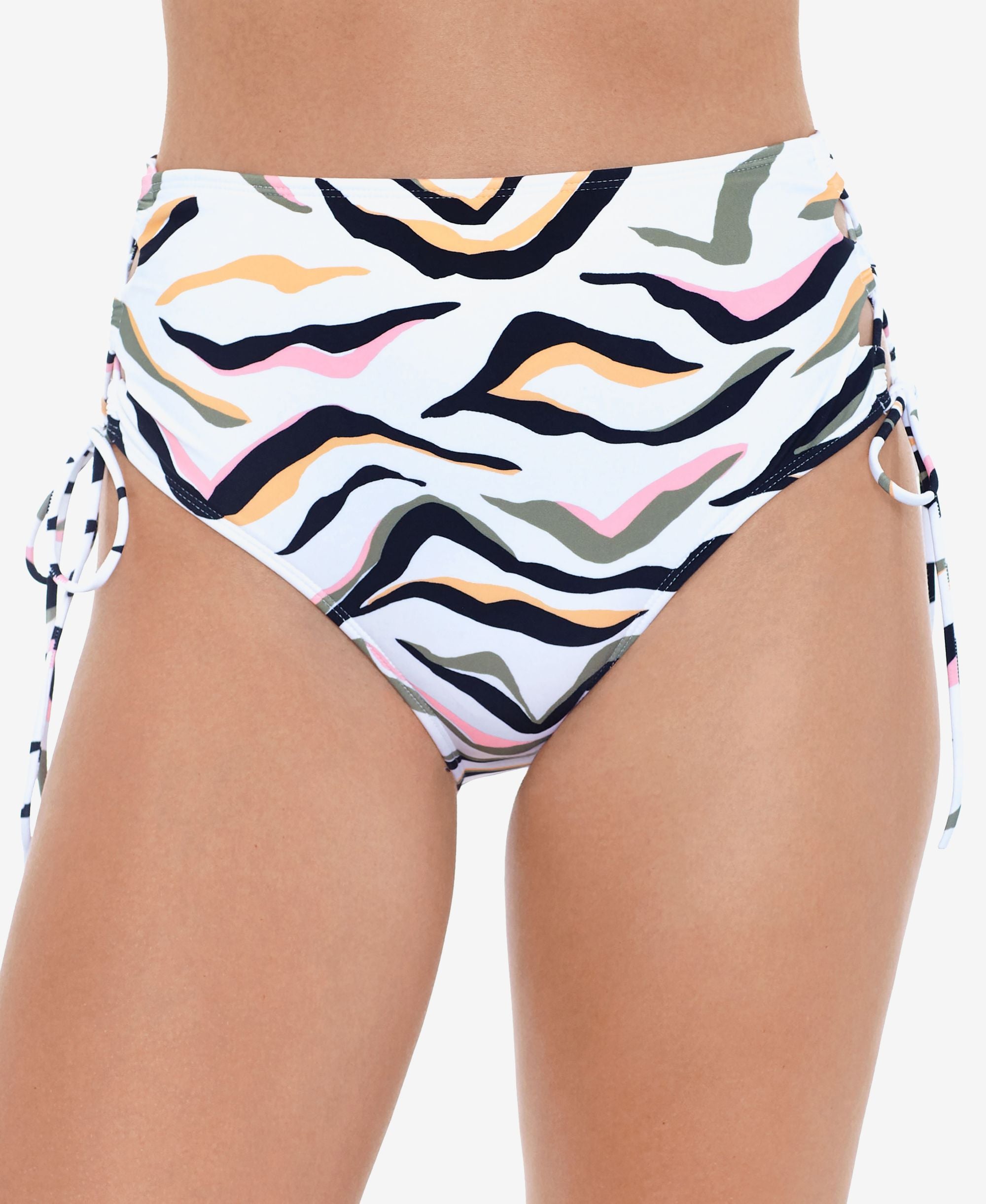 Juniors' Seeing Stripes High-Waist Bikini Bottoms
