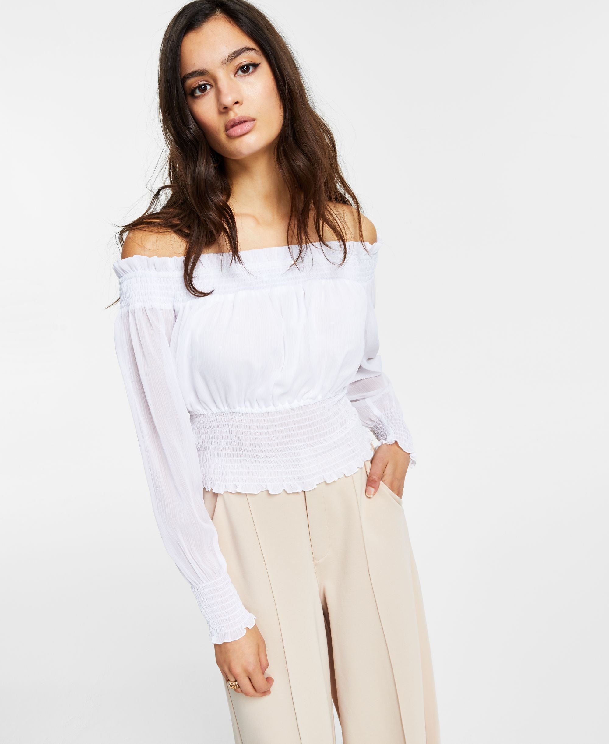Bar III Smocked Off The Shoulder Top