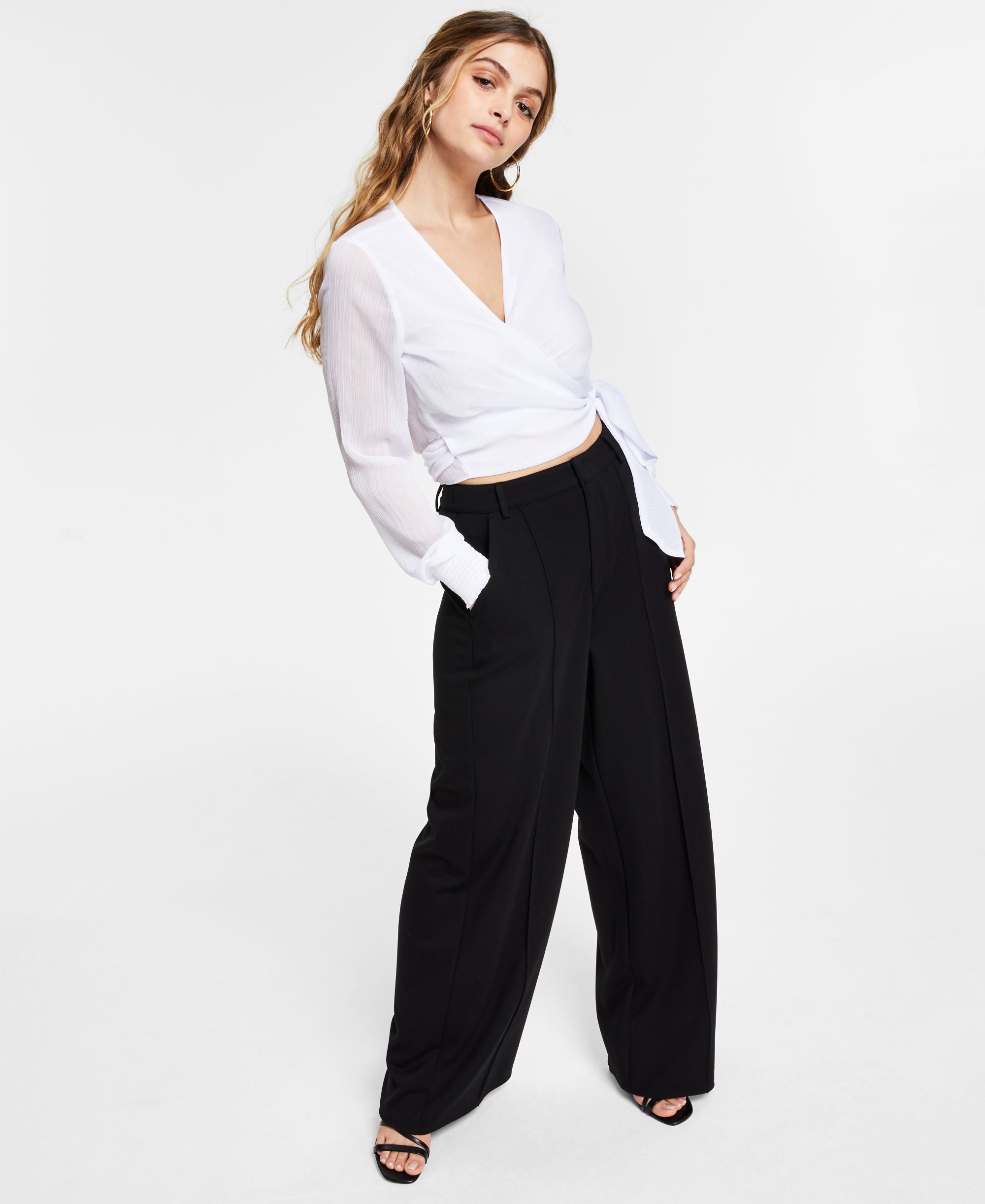 Bar III Tie Waist Wrap Blouse