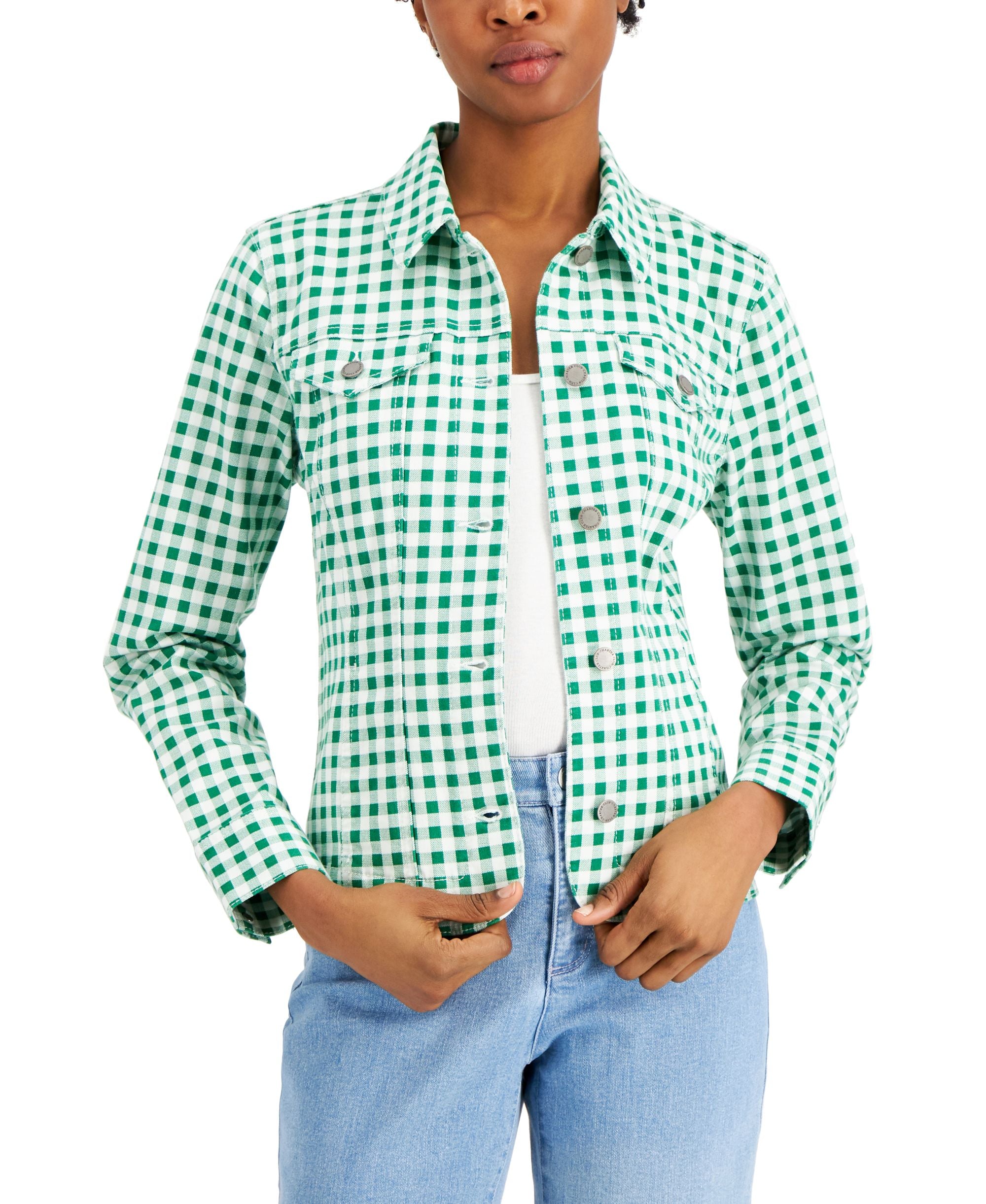 Charter Club Savoy Gingham Denim Jacket