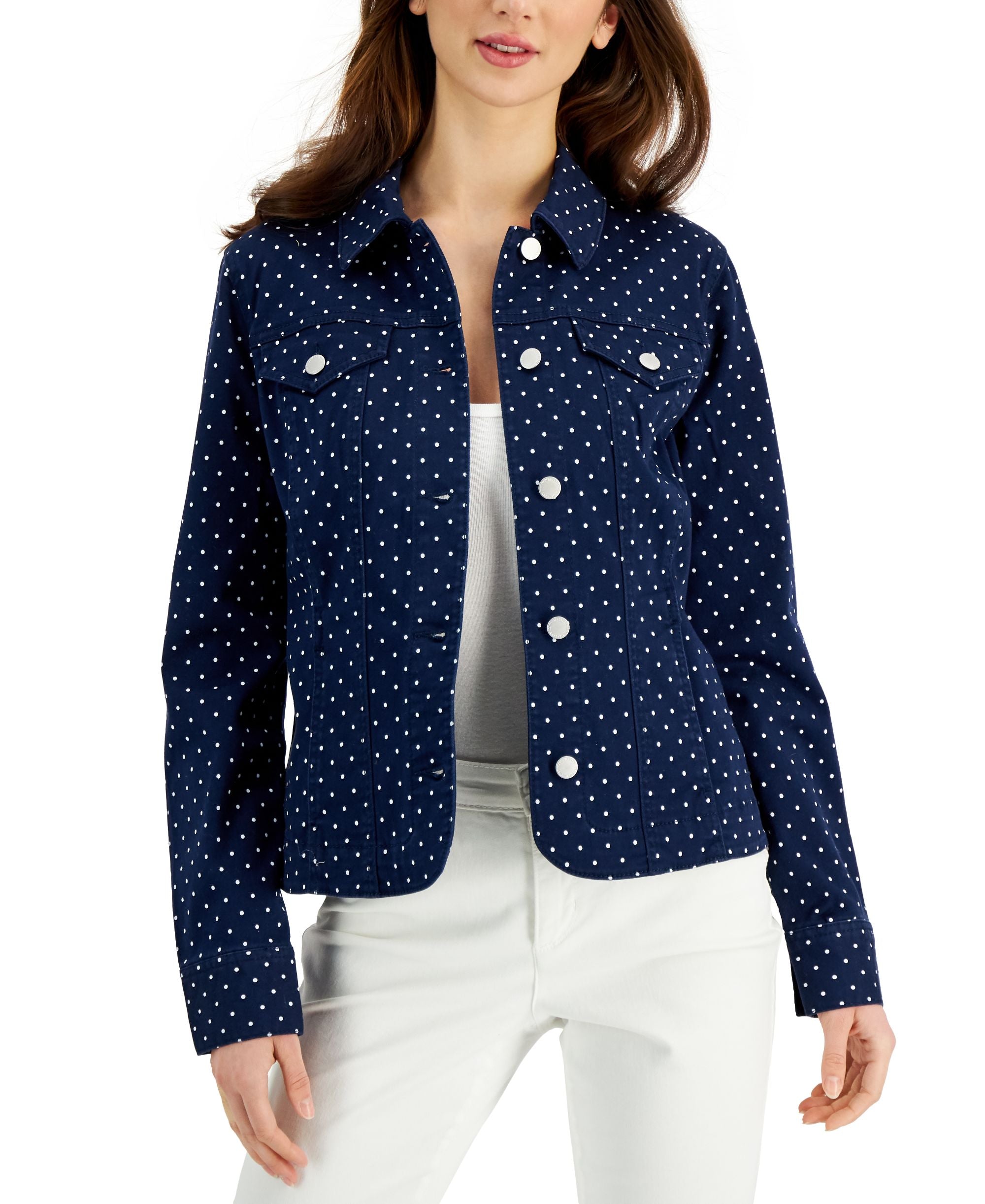 Charter Club Denim Afternoon Dot Jacket
