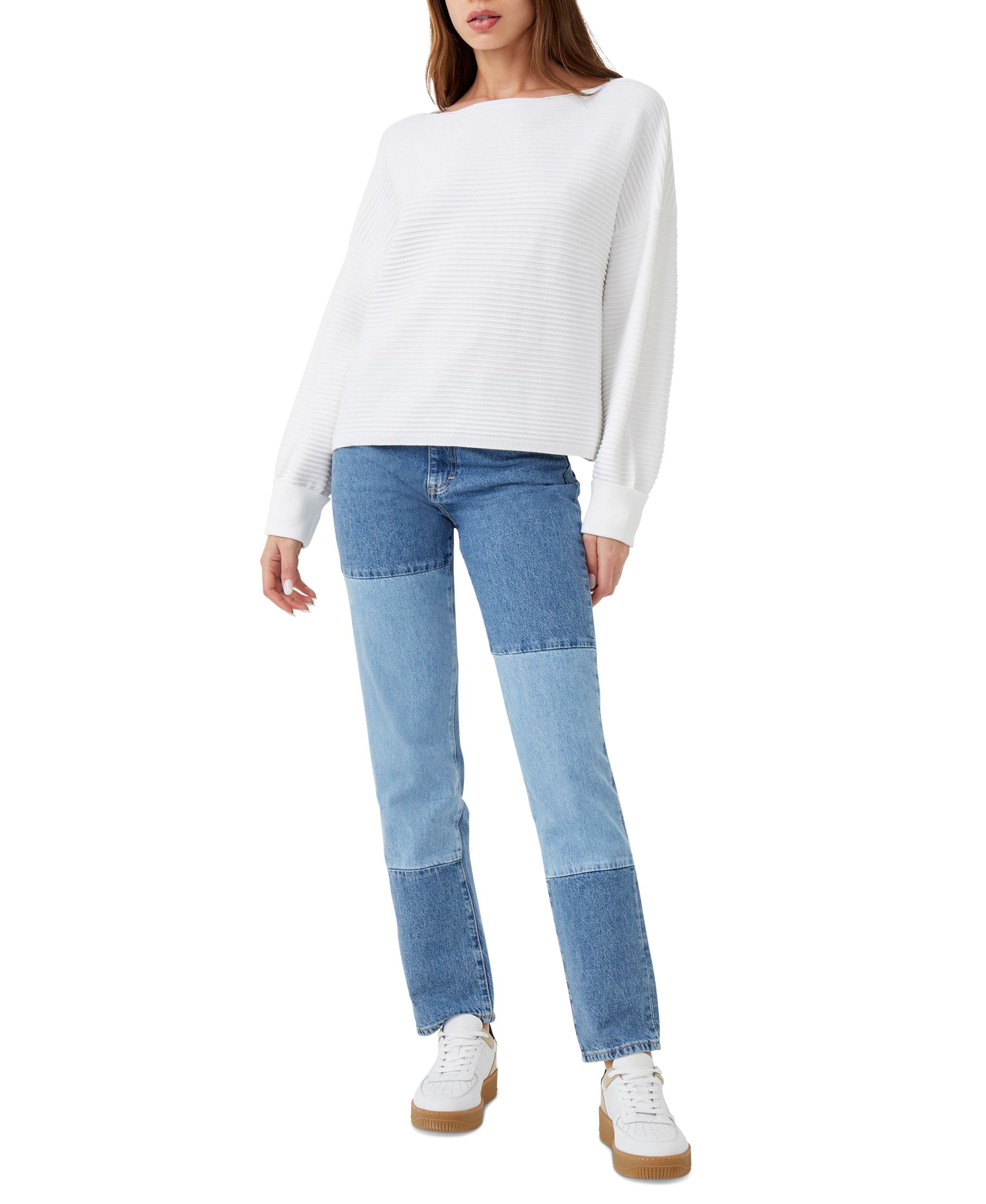 French Connection Womens Horizontal Rib Boatneck Crop Sweater