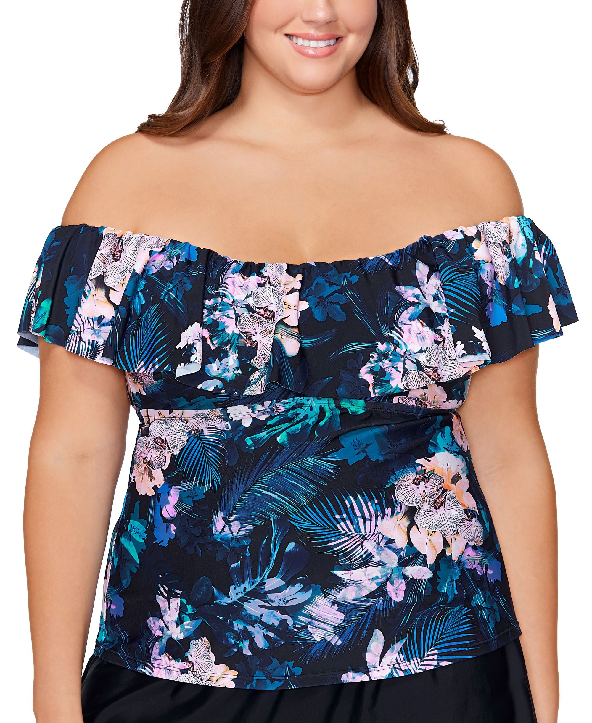 Plus Size La Flor Floral-Print Underwire Tankini Top
