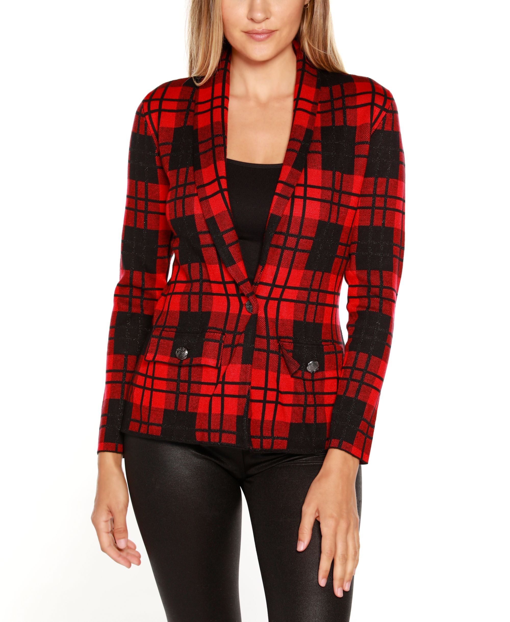 Belldini Black Label Plaid Sweater Blazer