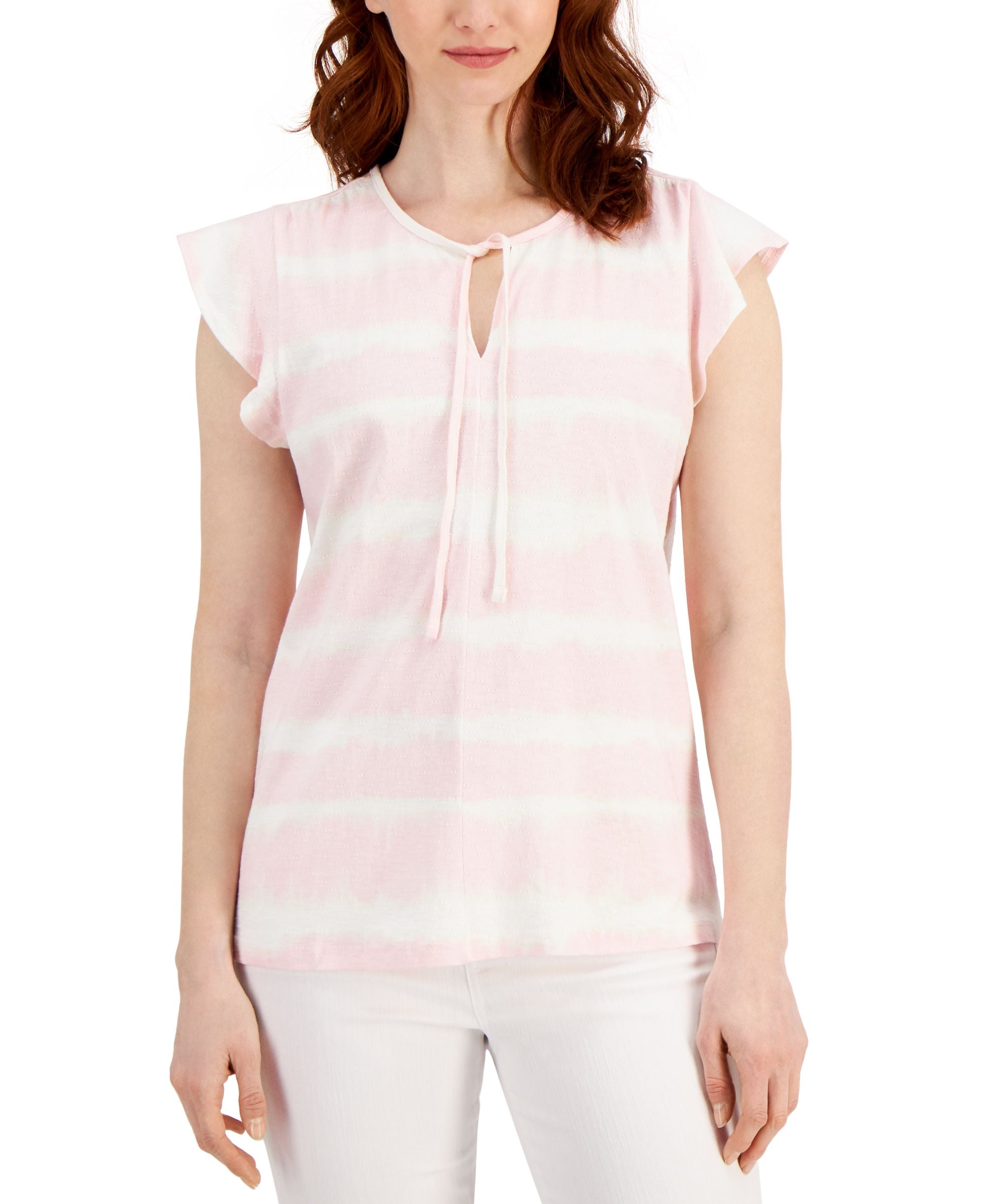 Style & Co Striped Flutter Sleeve Top
