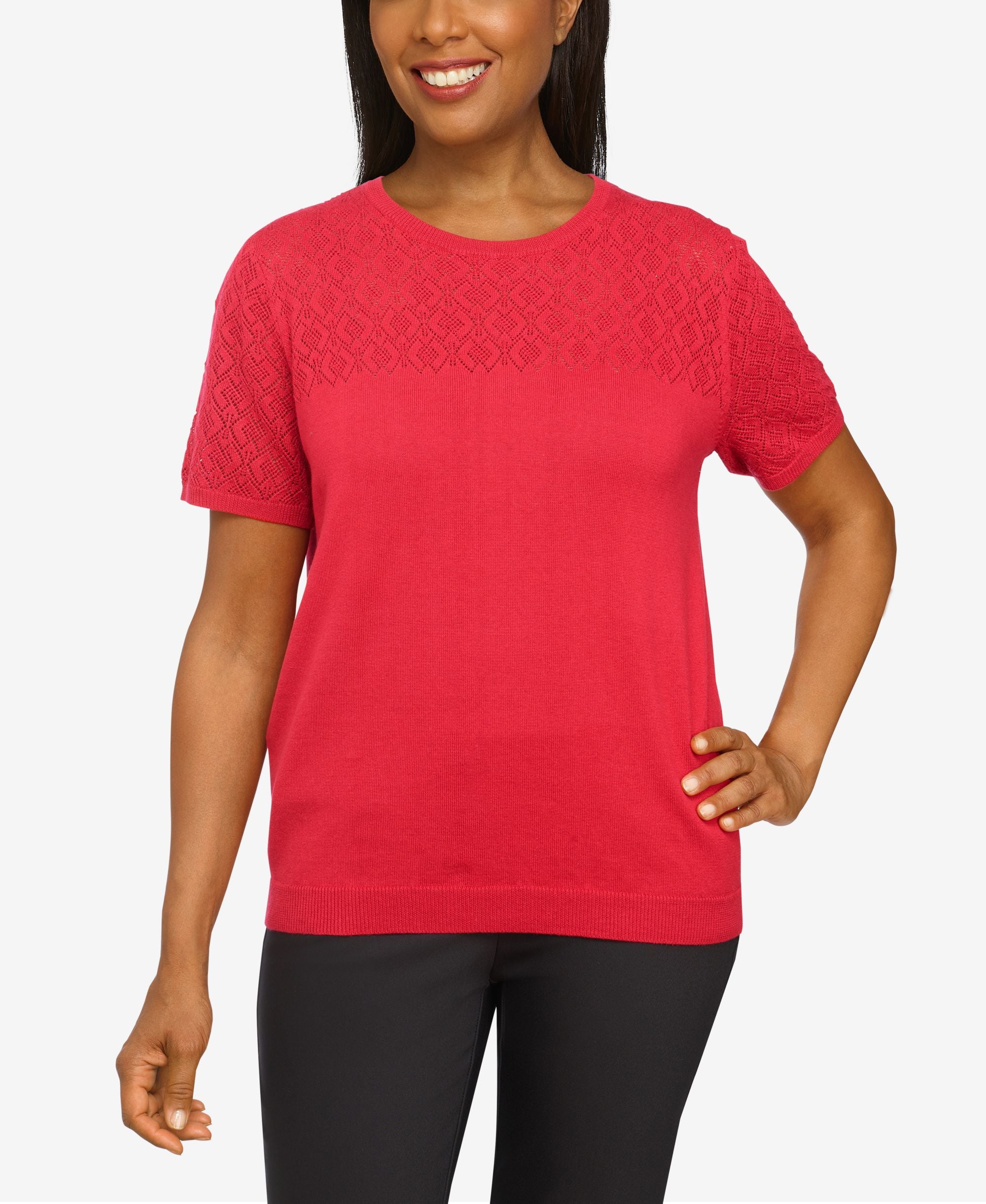 Plus Size Key Items Solid Short Sleeve Sweater