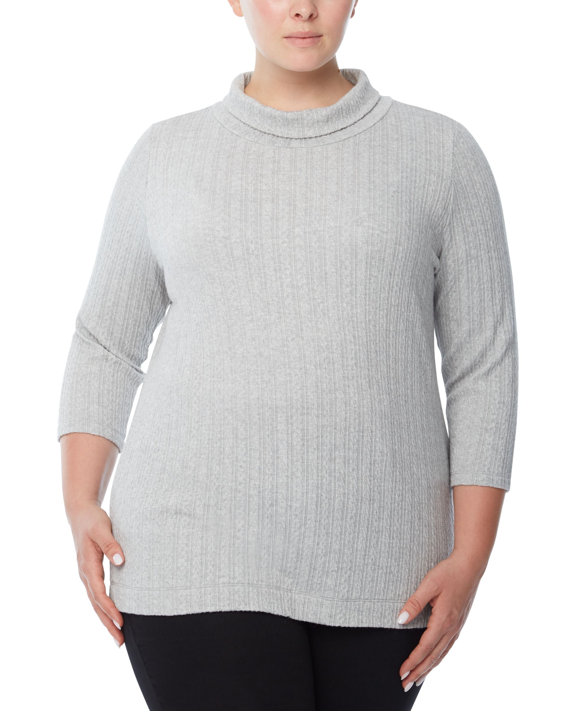 Jones New York Plus Size Cable Knit Mock Neck Sweater