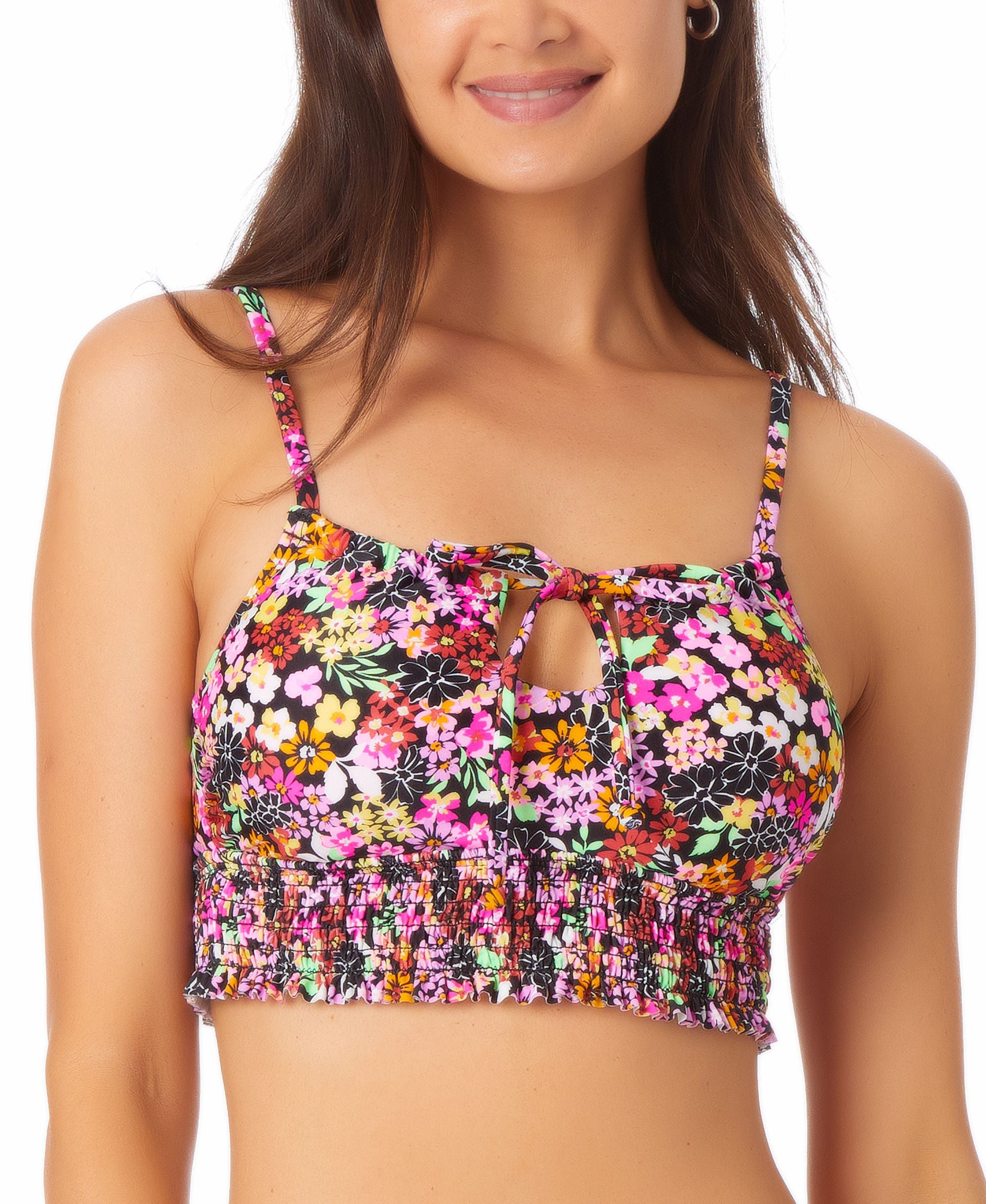 Juniors' Printed Longline Bikini Top