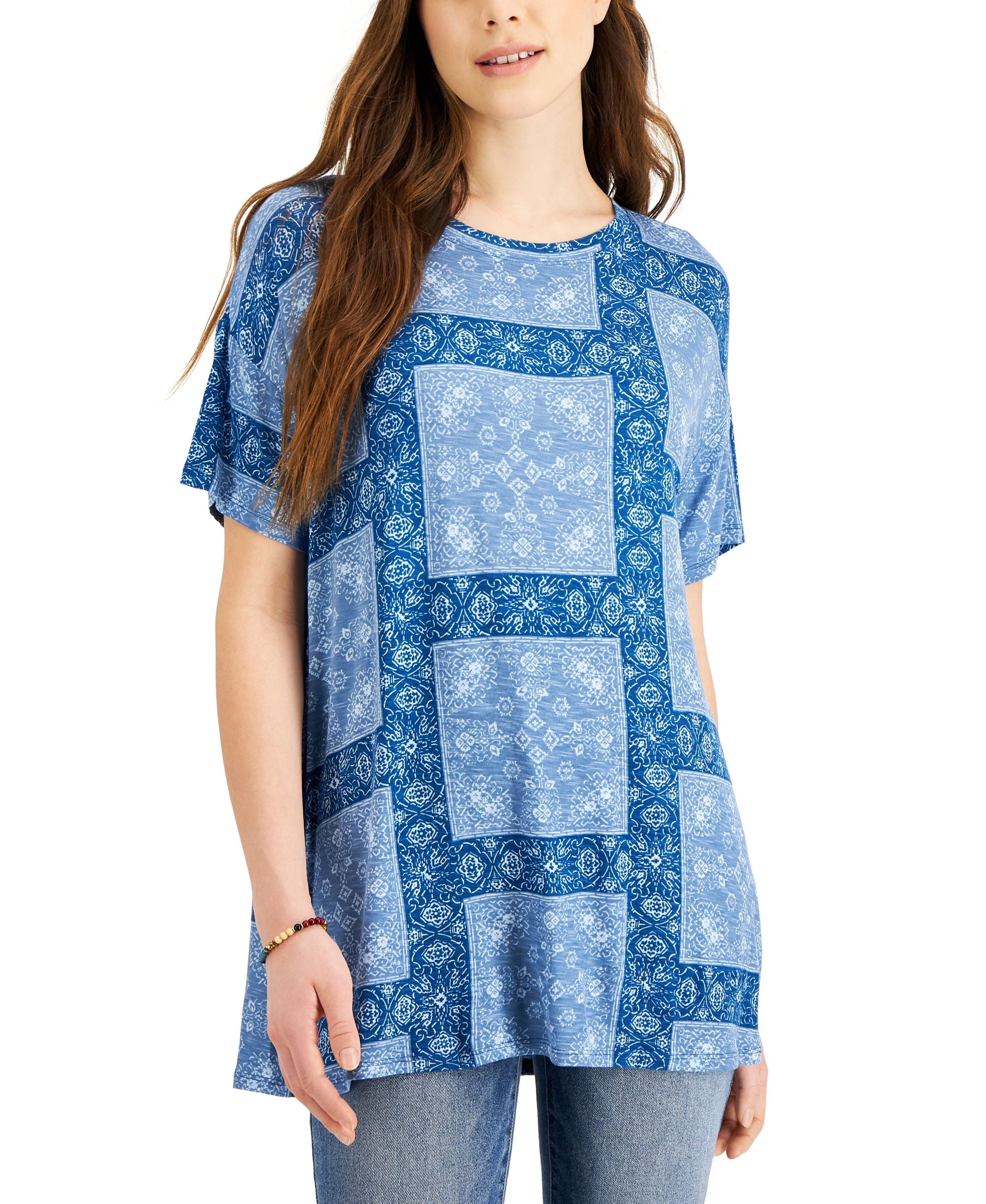 Style & Co Printed Dropped Shoulder Top