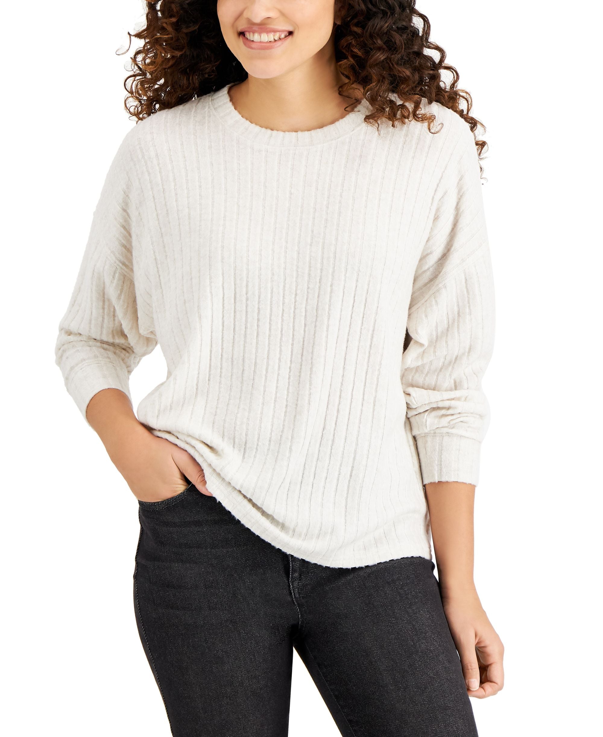 Style & Co Heathered Ribbed Crewneck Top
