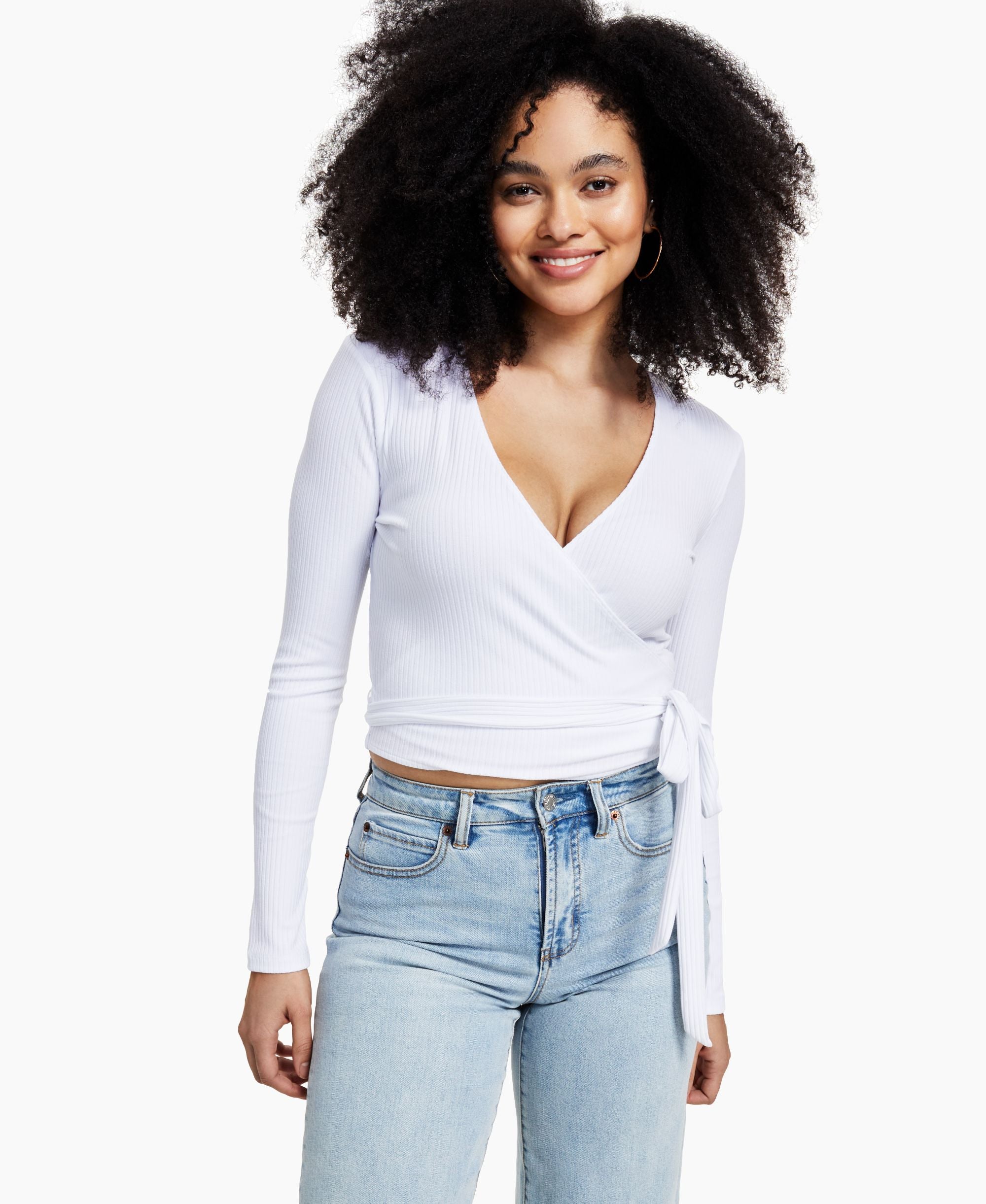 Bar III Ribbed Wrap Top