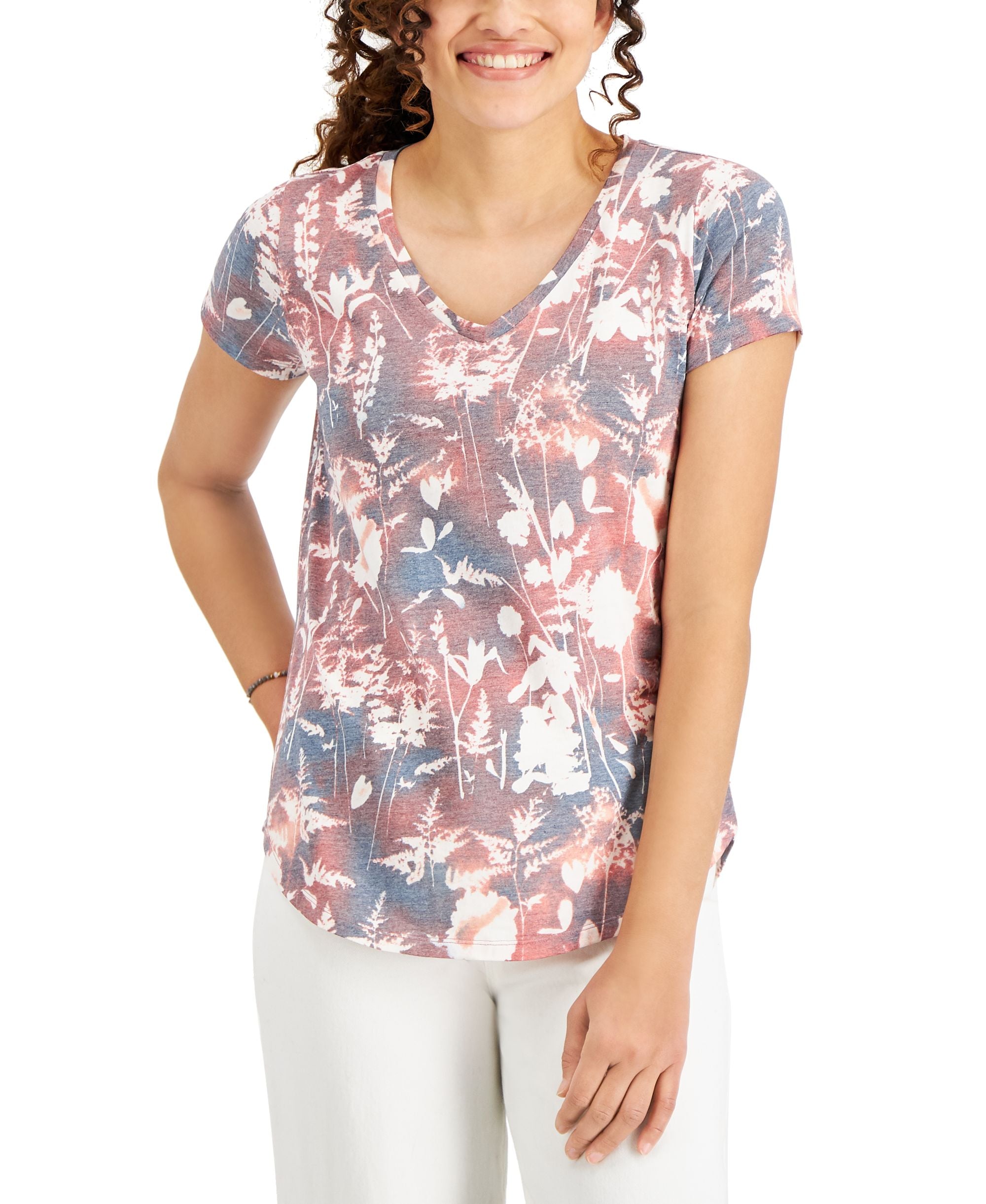 Style & Co Petite Floral Shadow Burnout T-Shirt