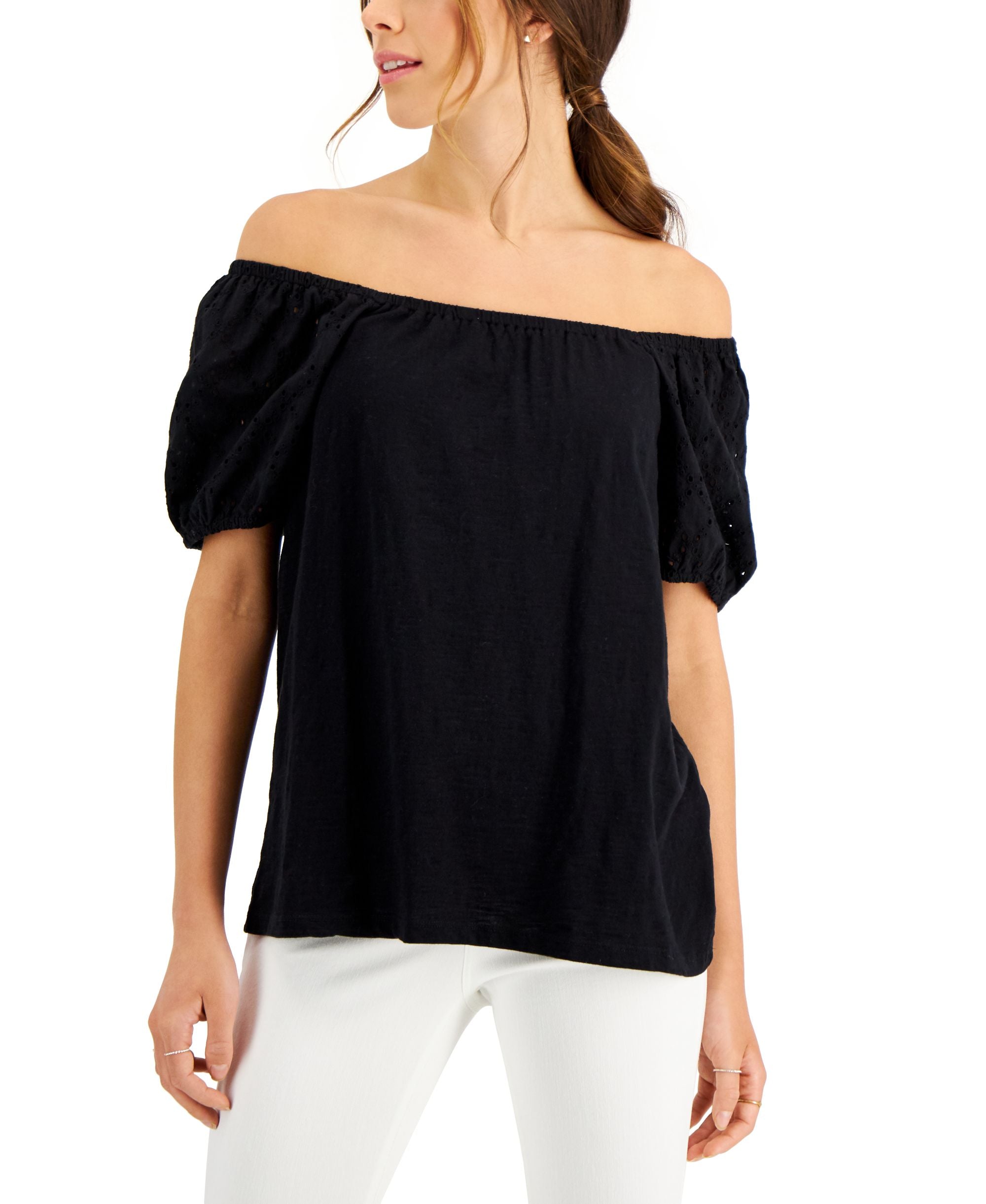 Style & Co Womens Cotton Off The Shoulder Top