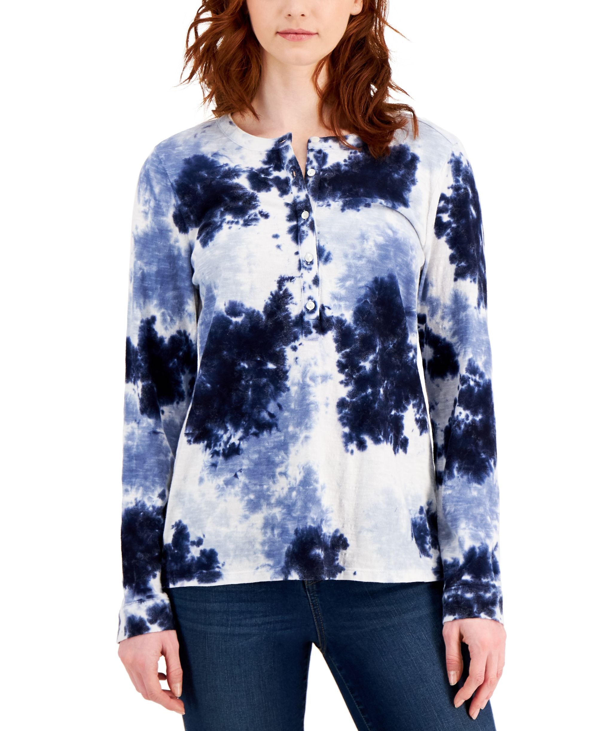 Style & Co Cotton Tie Dyed Henley Top