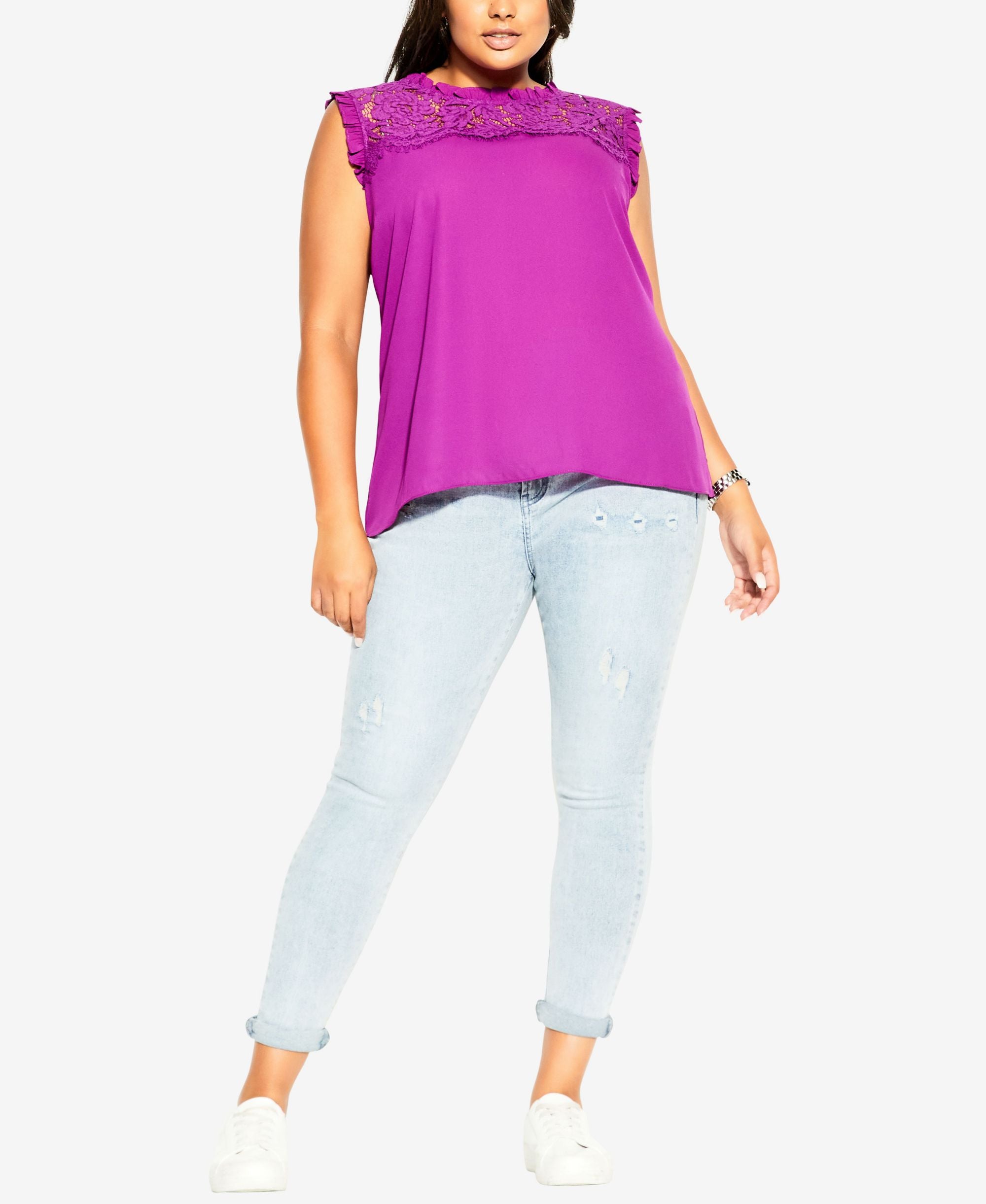 City Chic Trendy Plus Size Lace-Yoke Top
