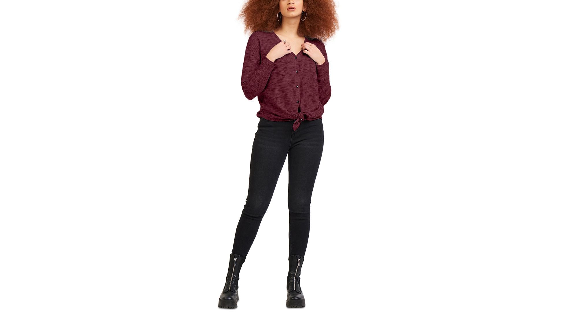 Black Tape Button Up Waffle Knit Top