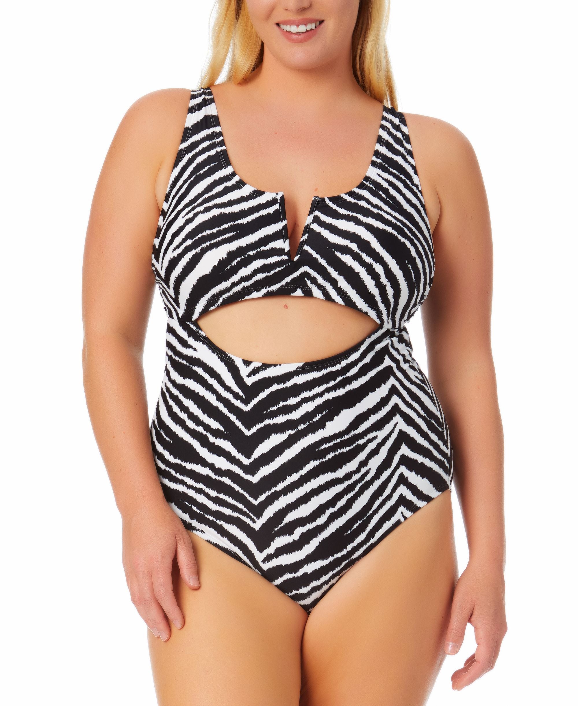 Trendy Plus Size Zebra Cutout One-Piece Swimsuit