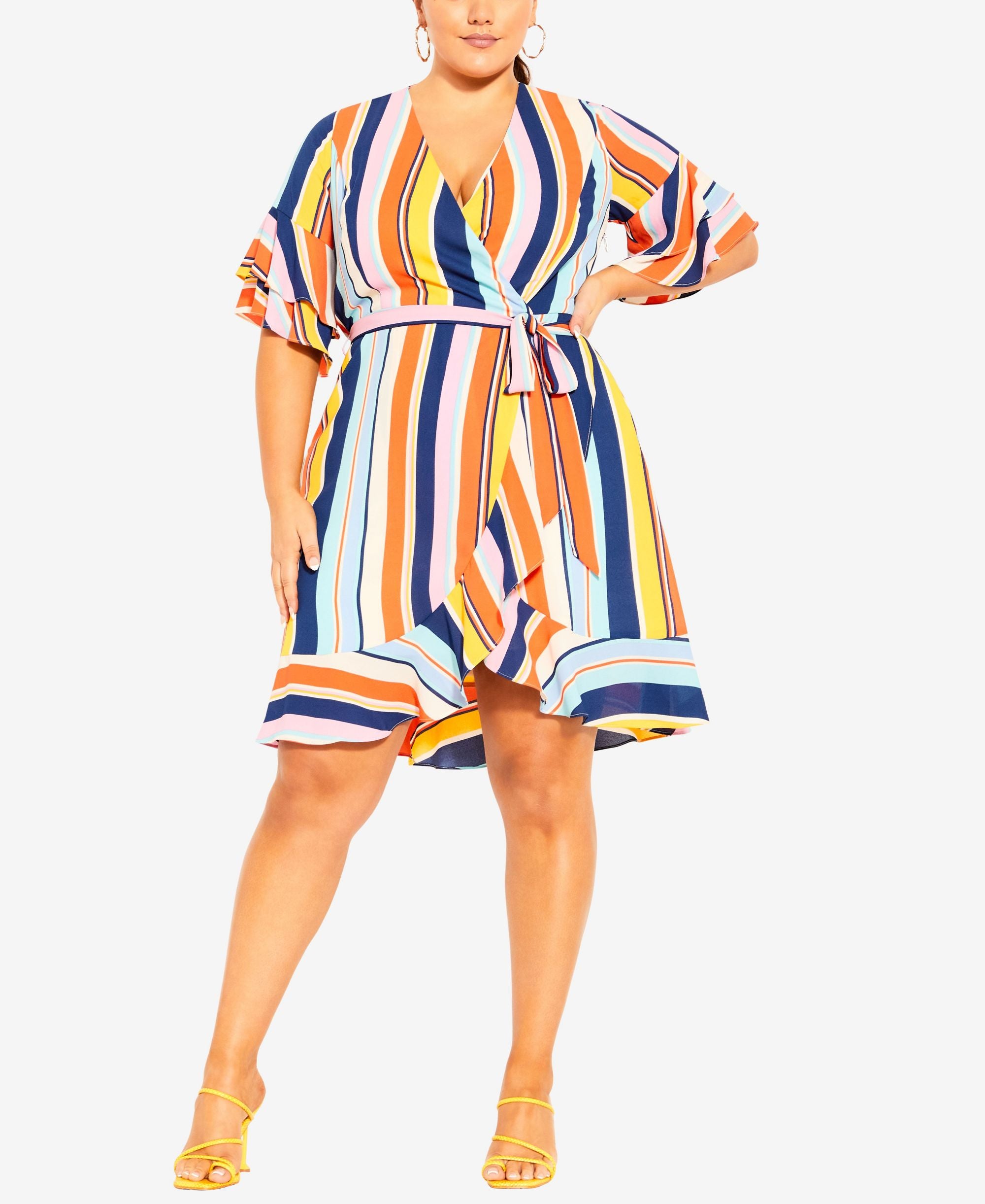 City Chic Trendy Plus Size Summer Stripe Faux Wrap Dress